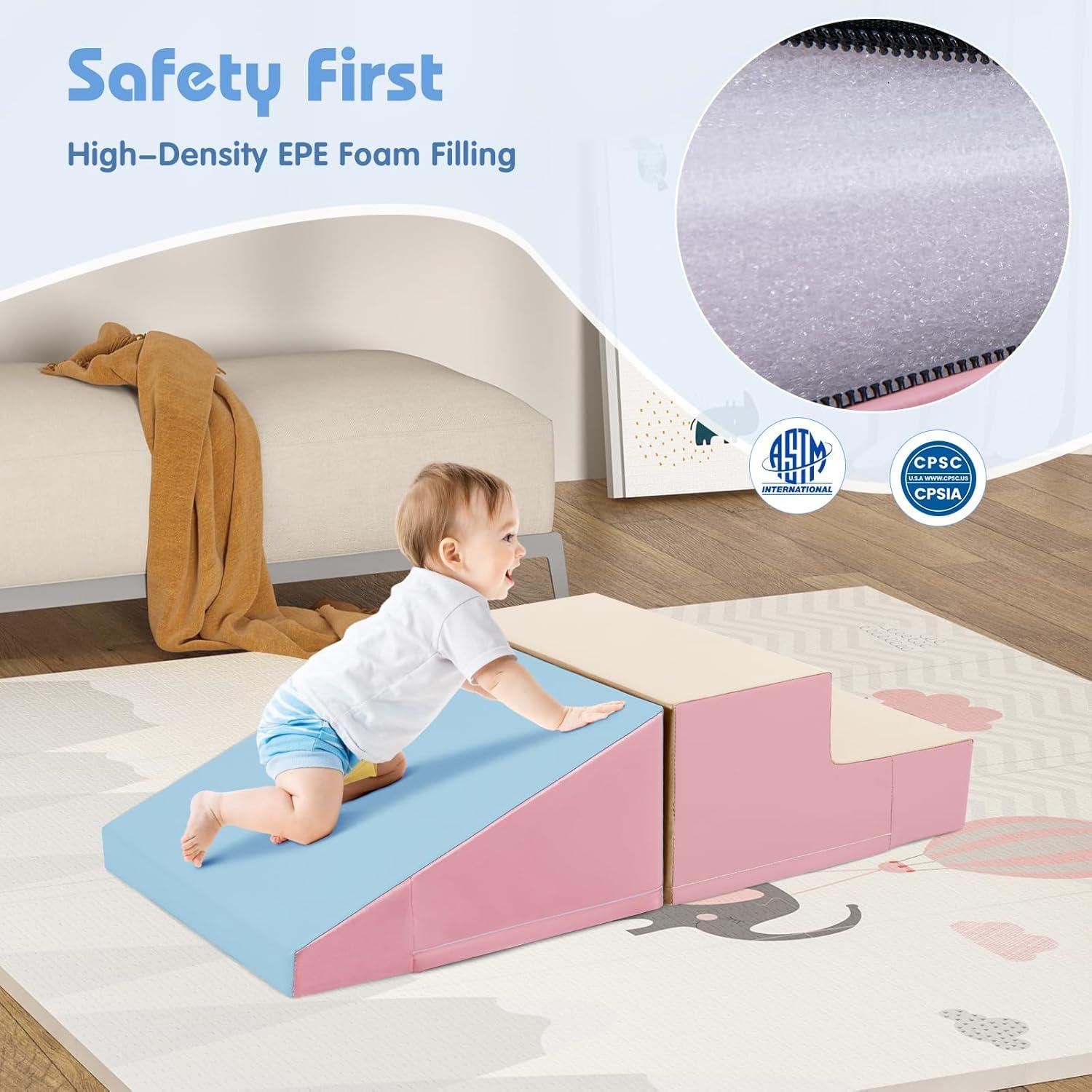 Costway Step and Slide Climber for Infants and Toddlers Baby Soft Foam Structure Blocks Pink