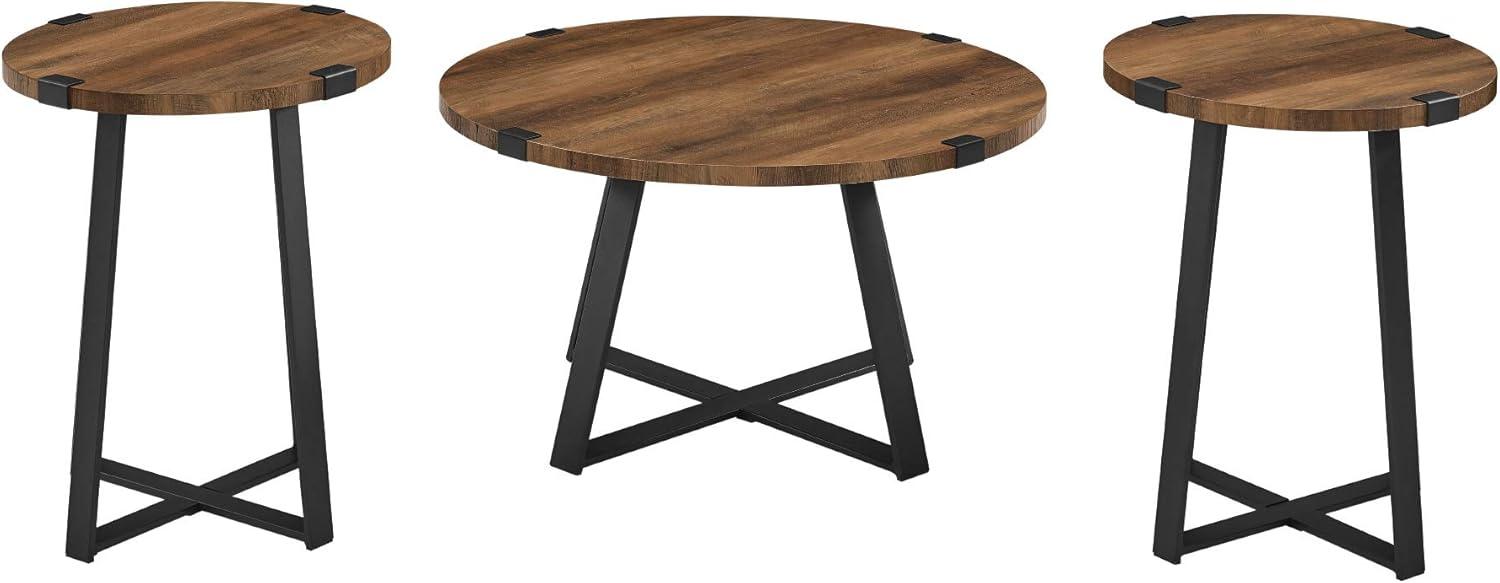 Rustic Oak 3-Piece Metal X Base Coffee and Side Table Set