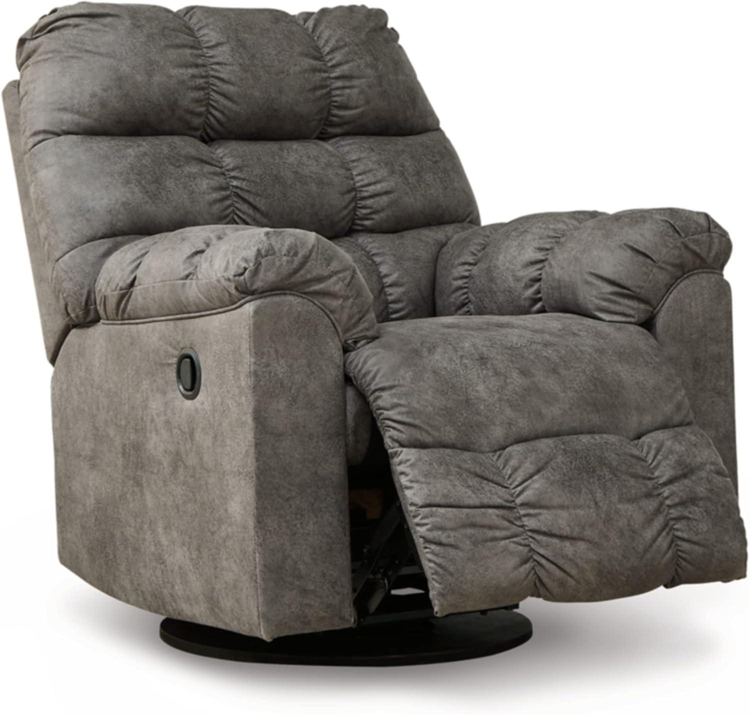 Contemporary Gray Faux Leather & Concrete Swivel Recliner, 38"