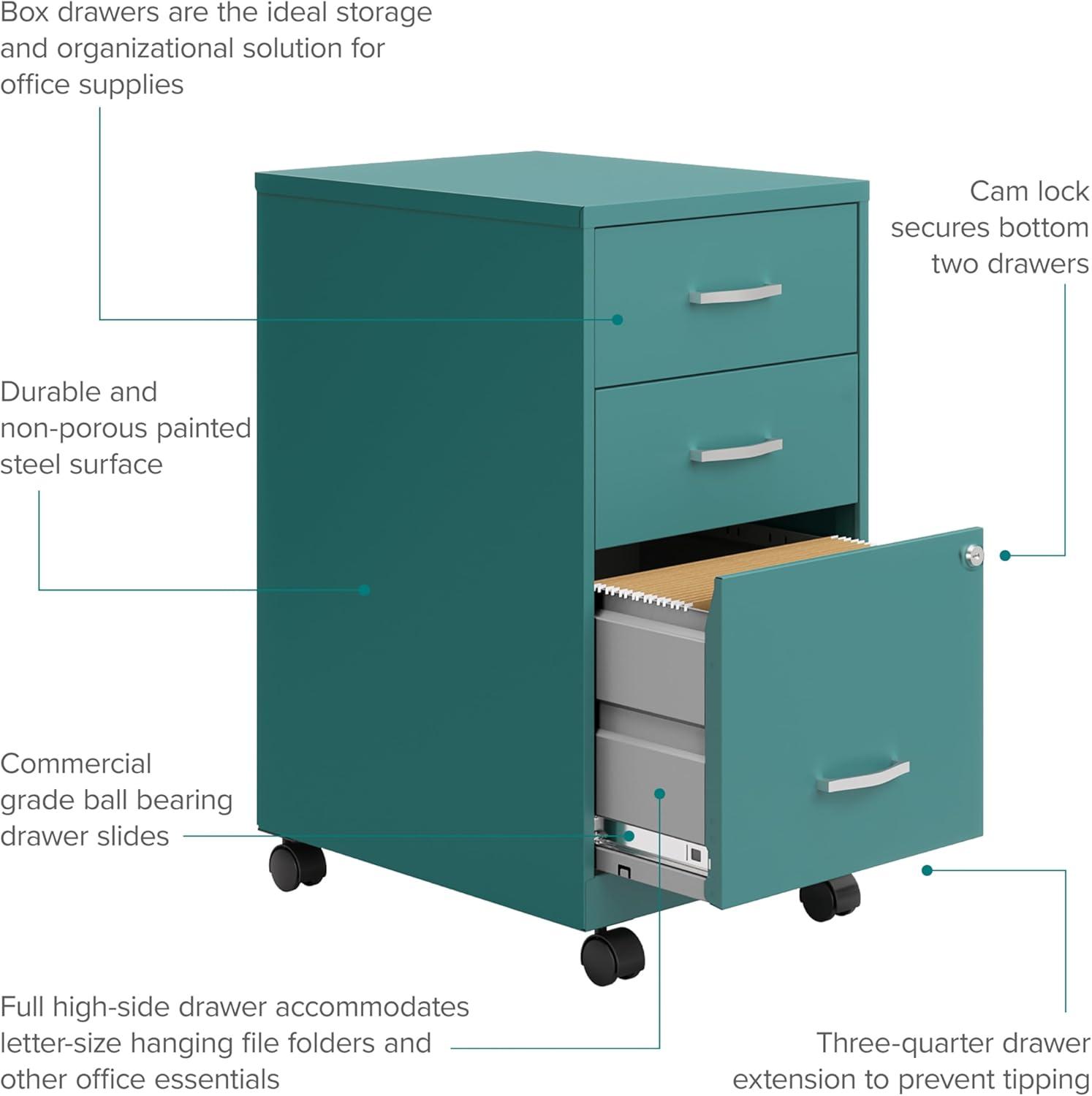 Compact Teal Steel 3-Drawer Mobile Pedestal File Cabinet