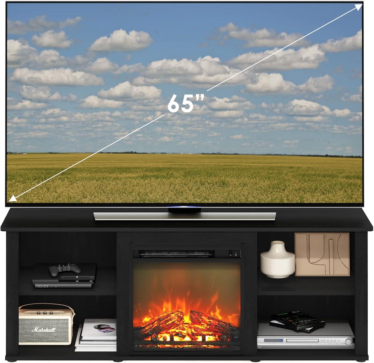 Furinno Classic Fireplace TV Stand Entertainment Console Media Center W/18" Electric Fireplace for TVs up to 60",Americano