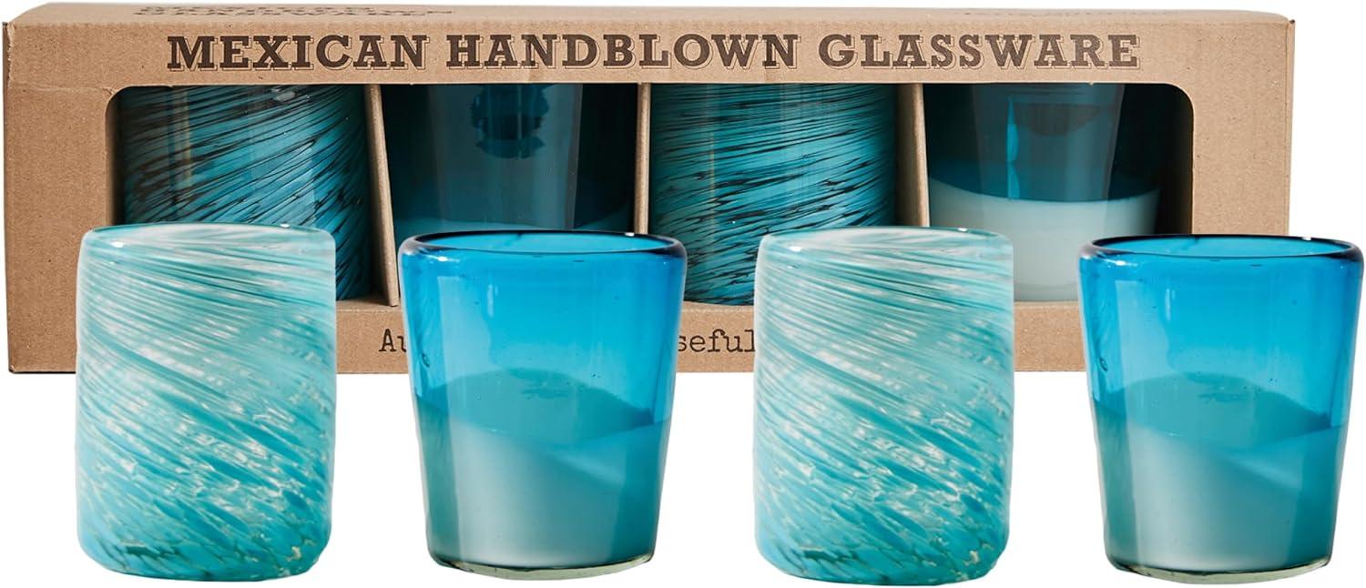 Set of 4 Aqua Handblown Recycled Glass Drinking Glasses