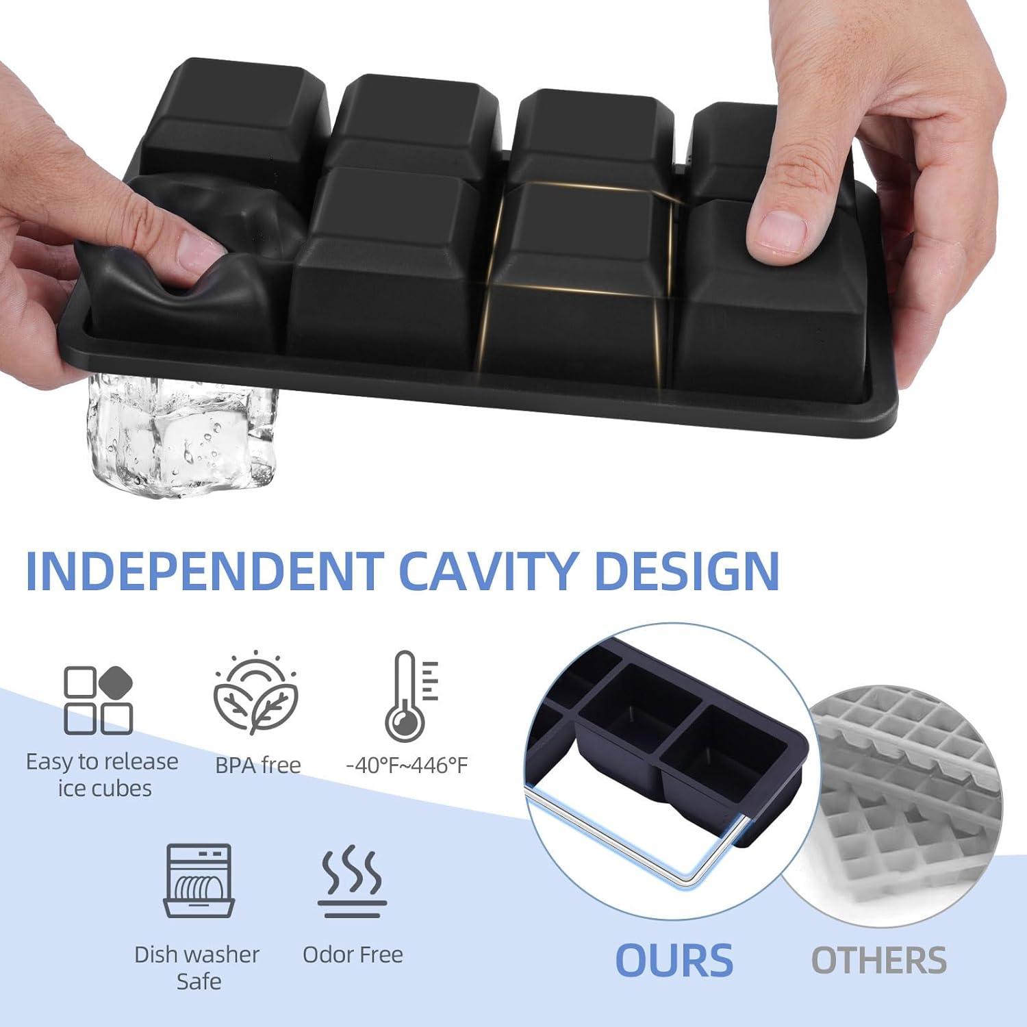 Large Ice Cube Tray for Whiskey: Big Square Ice Cube Maker for Cocktail - 2Pack Silicone Old Fashioned Ice Cube Trays - 2inch Huge Cubed Ice Trays for Whisky