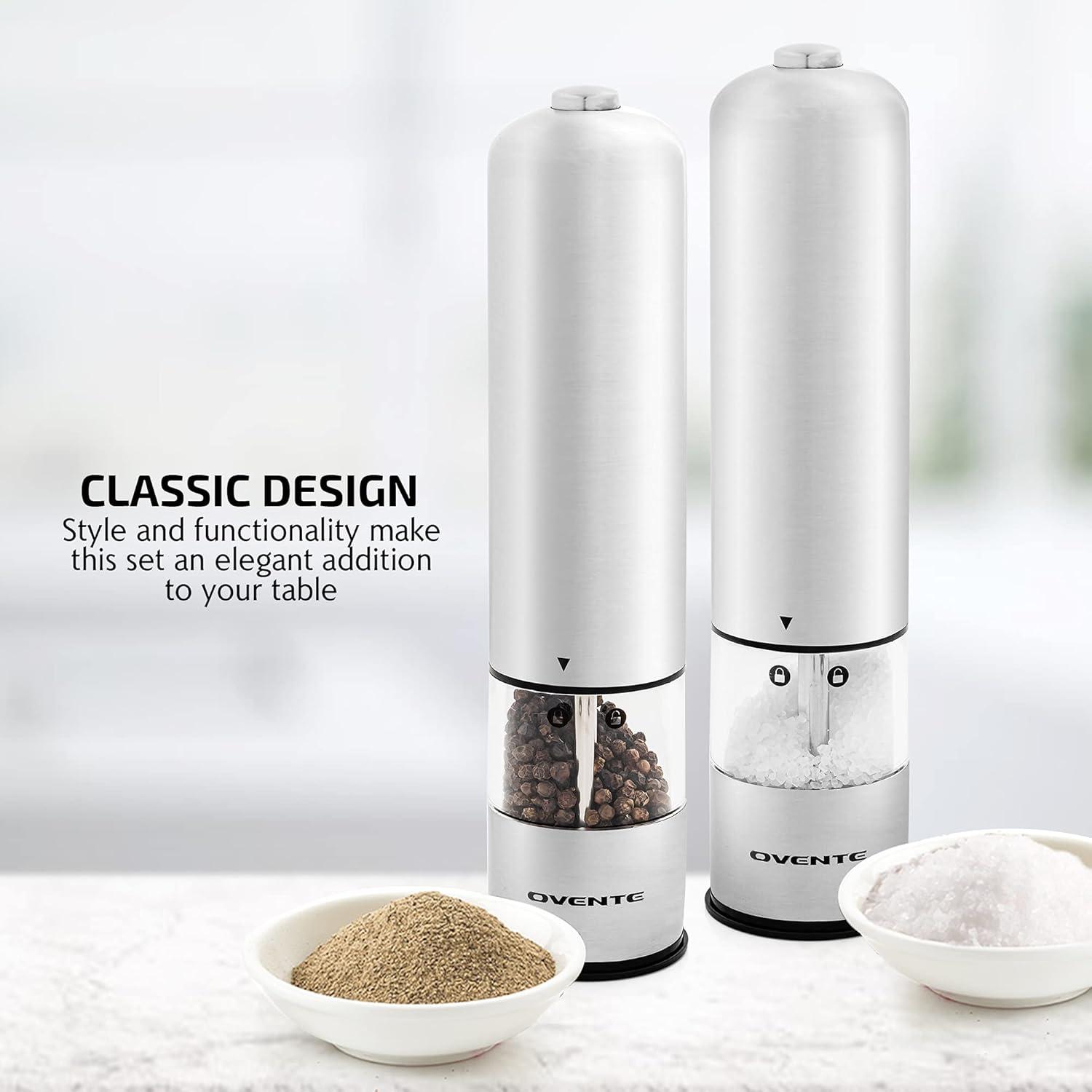 Electric Stainless Steel Salt and Pepper Grinder Set