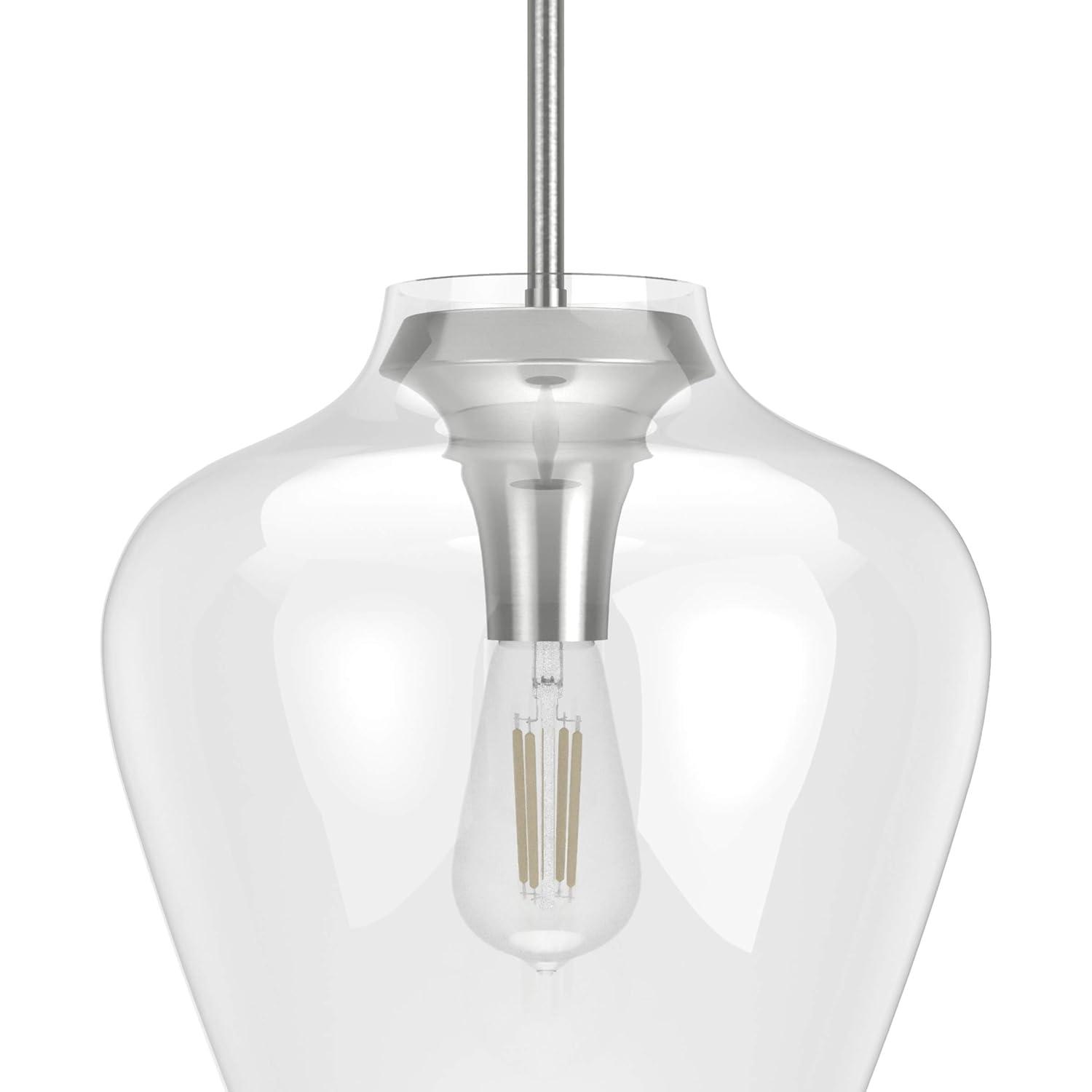 Hunter Fan 1-Light Vidria Pendant Brushed Nickel: Modern Glass Ceiling Fixture, UL Listed, Adjustable Height