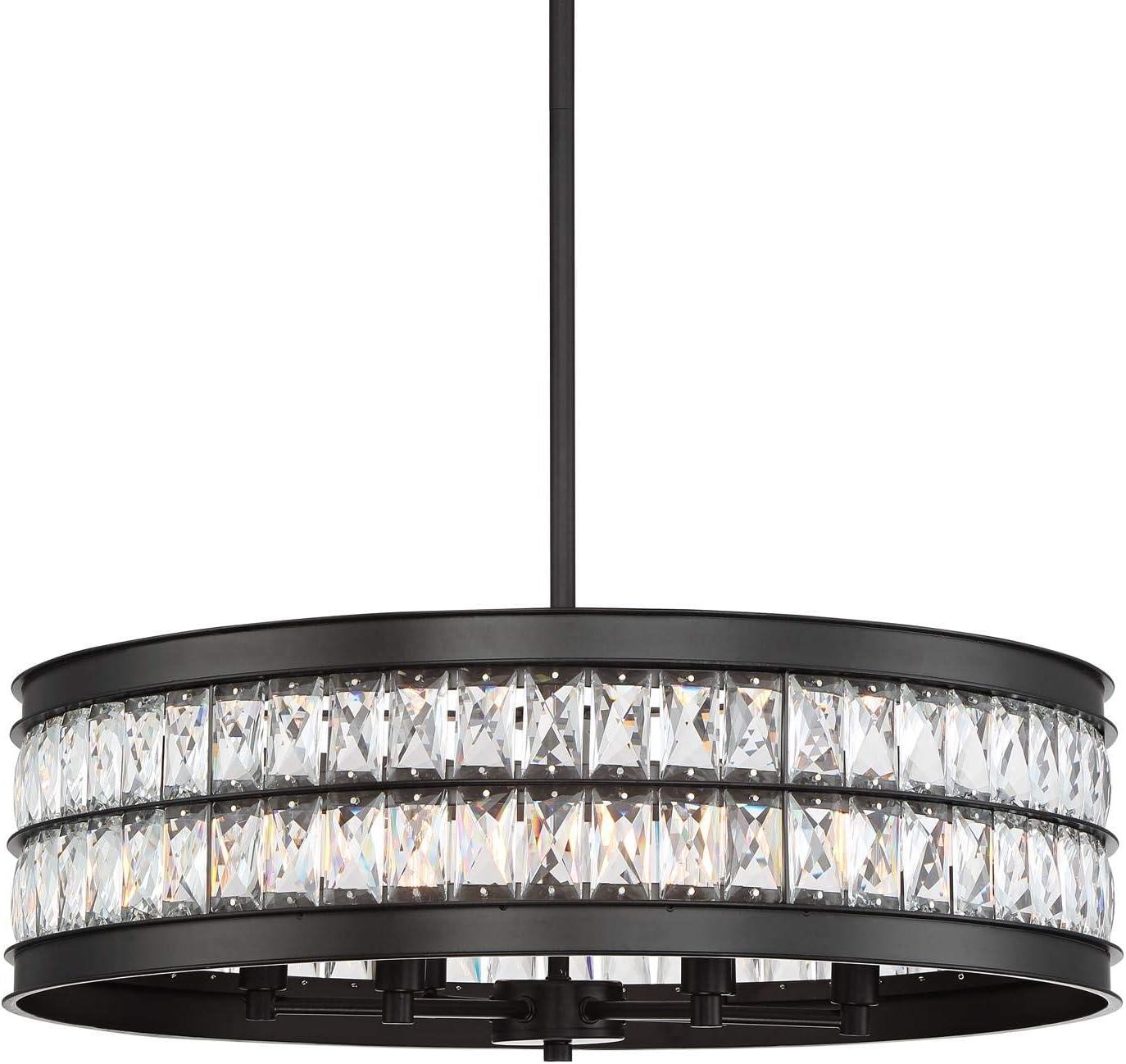 Regency Hill Oil Rubbed Bronze Pendant Chandelier 23 1/2" Wide 6-Light Drum Clear Crystal Dining Room House Foyer Kitchen