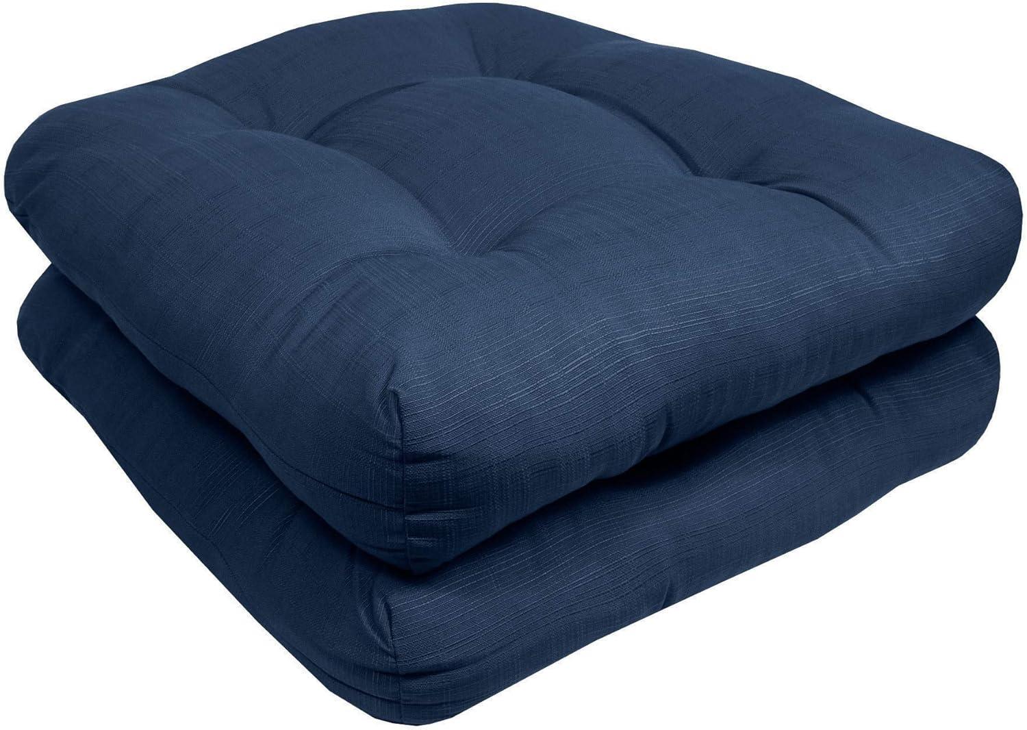 Patio Cushions Outdoor Chair Pads Thick Fiber Fill Tufted 19" x 19" Seat Cover, Navy, 2 Pack