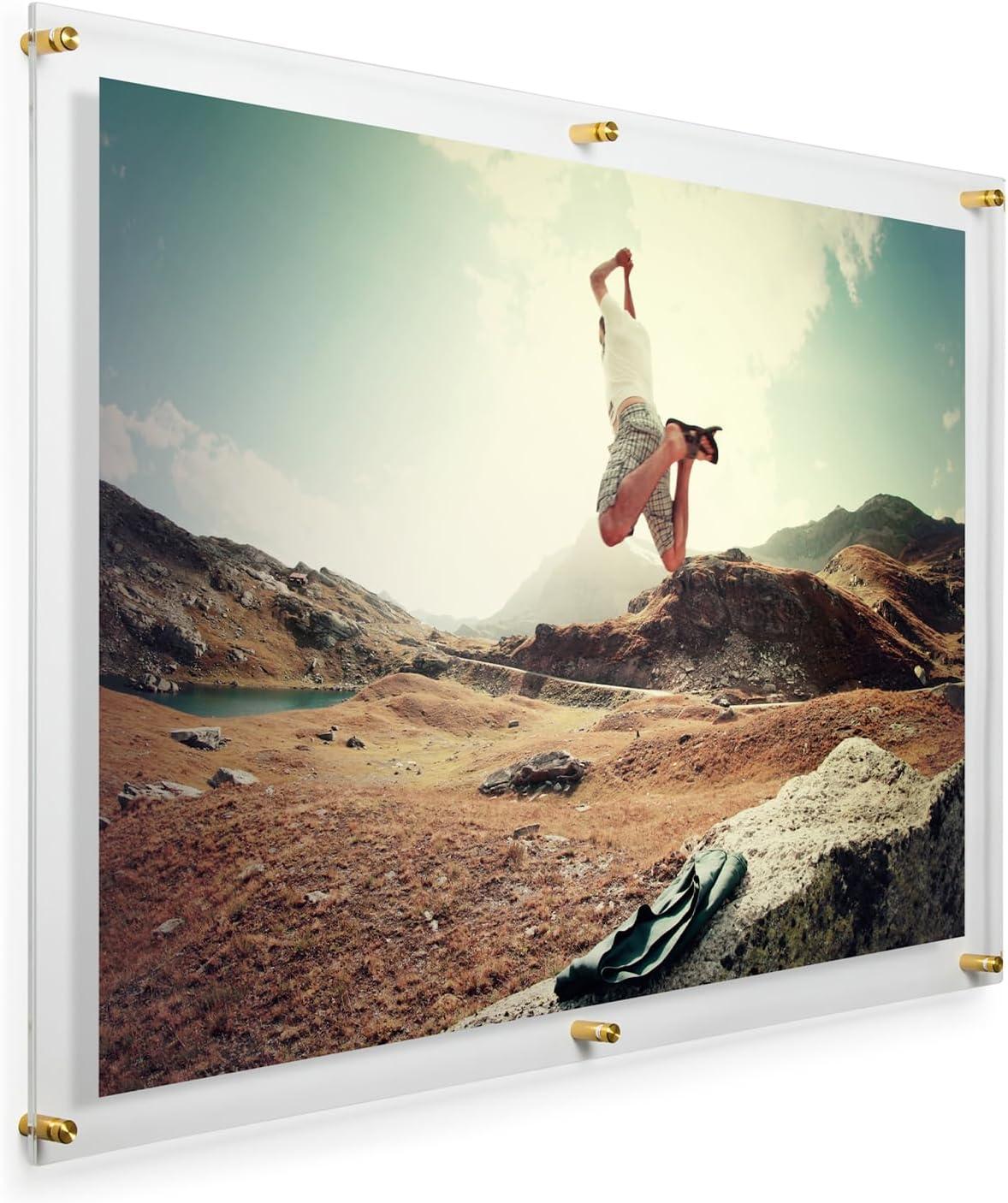 Gold 28x40 Acrylic Floating Wall Frame with Assembly Kit