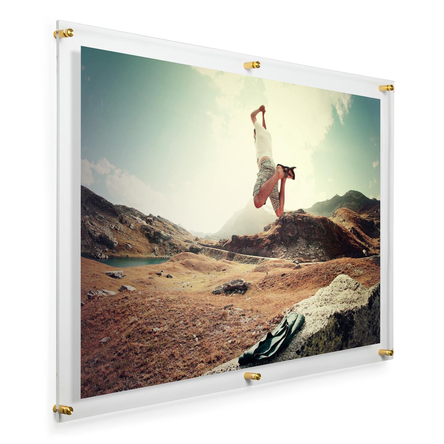 Clear UV-Grade Acrylic Modern Floating Picture Frame - Gold