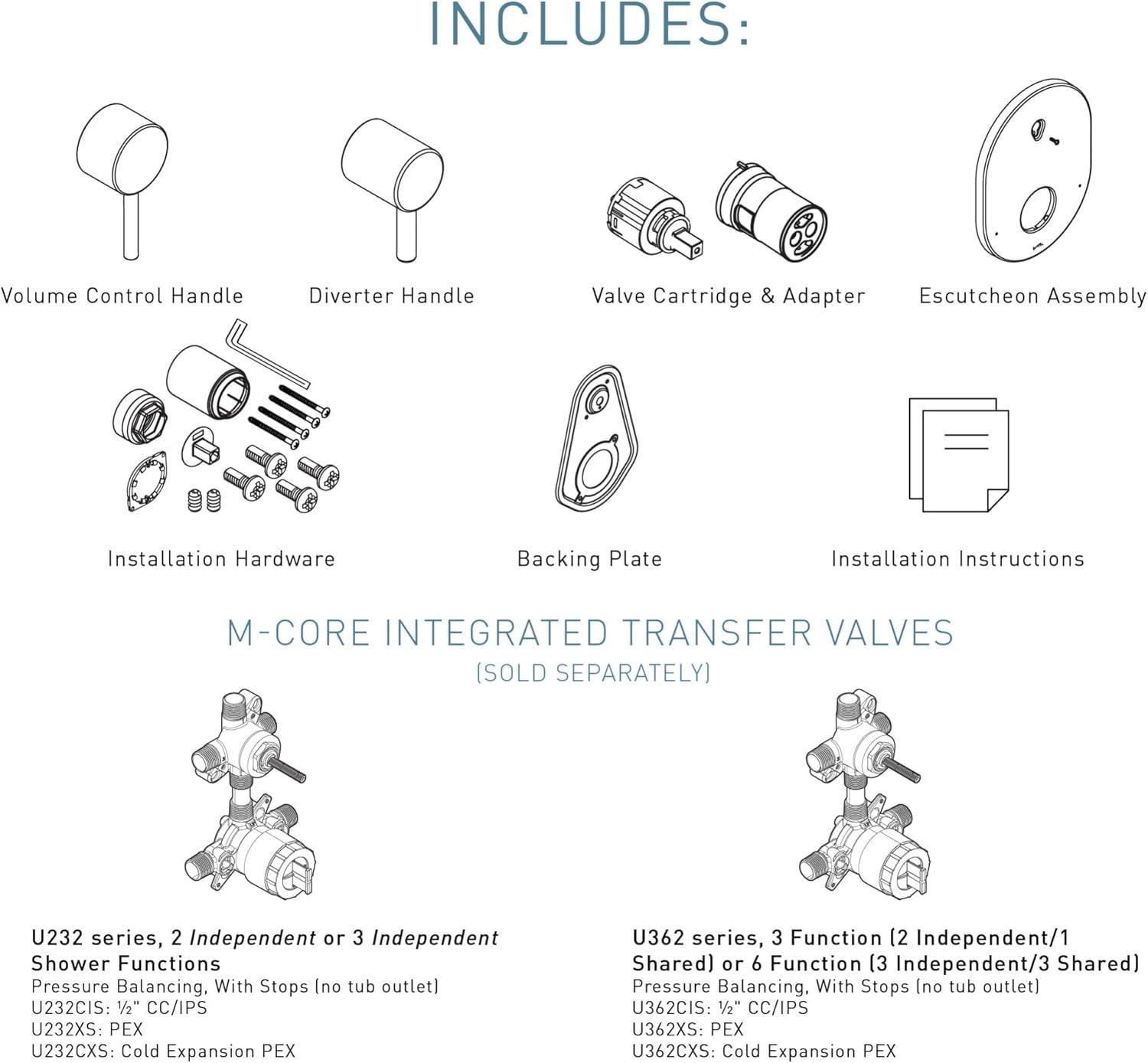 Align M-CORE 3-Series 2-Handle Shower Trim With Integrated Transfer Valve, Valve Required