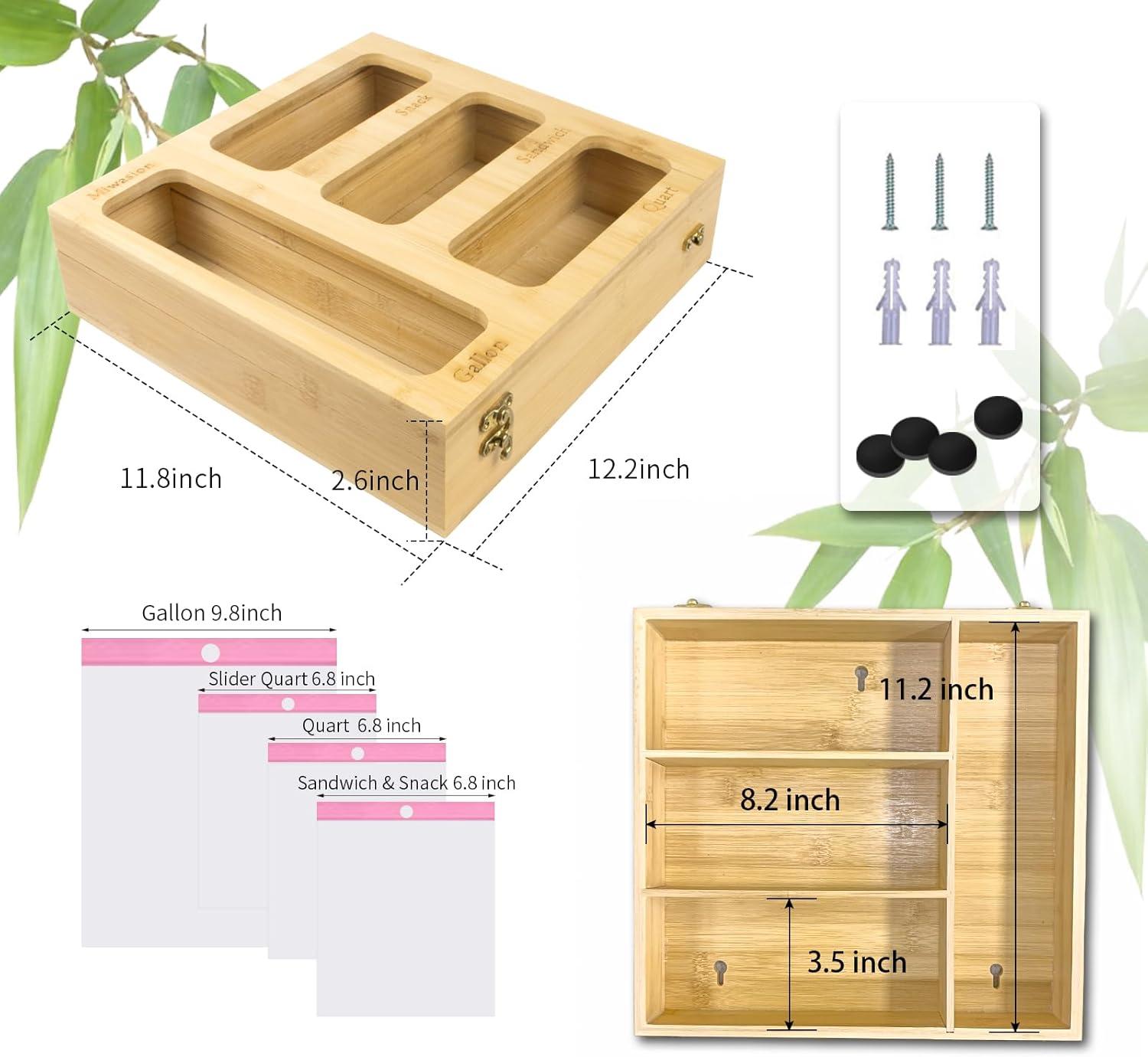 Bamboo Rectangular Snack Size Plastic Bag Organizer