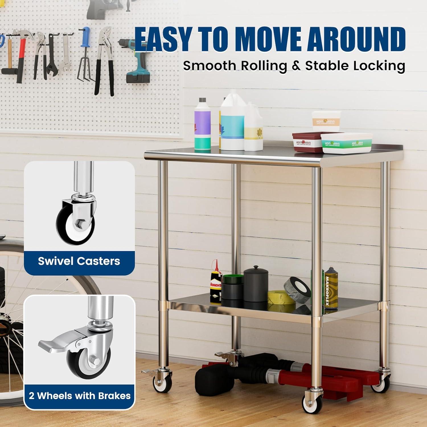 Sakiyr Stainless Steel Work Table, Heavy Duty Commercial Food Prep Table with Undershelf for Home Kitchen