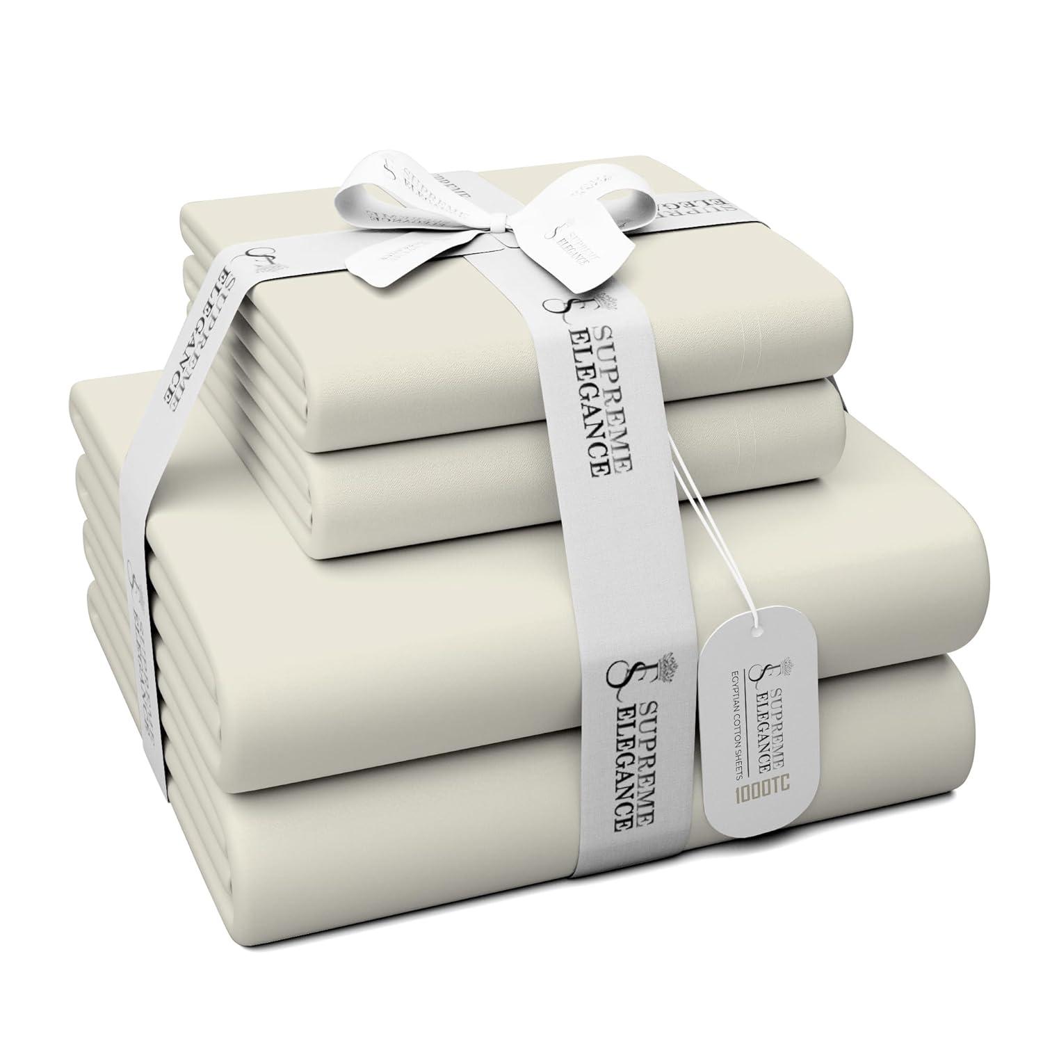 Queen 1000 Thread Count Cotton Solid Sheet Set White - Aireolux