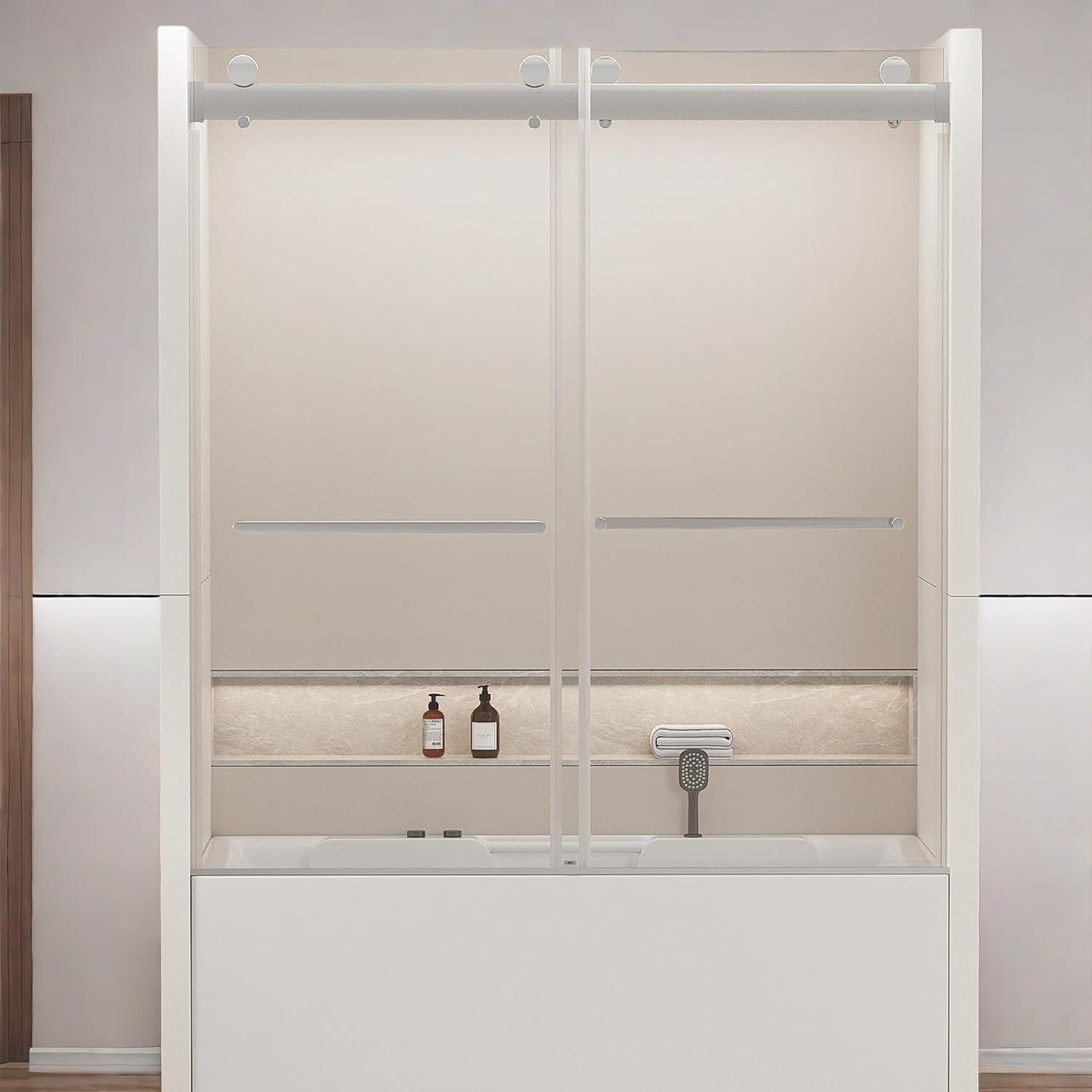 56-60 In. X 76 In Double Sliding Shower Door, 5/16 In Clear Tempered Glass Easy-Clean Coating Chrome