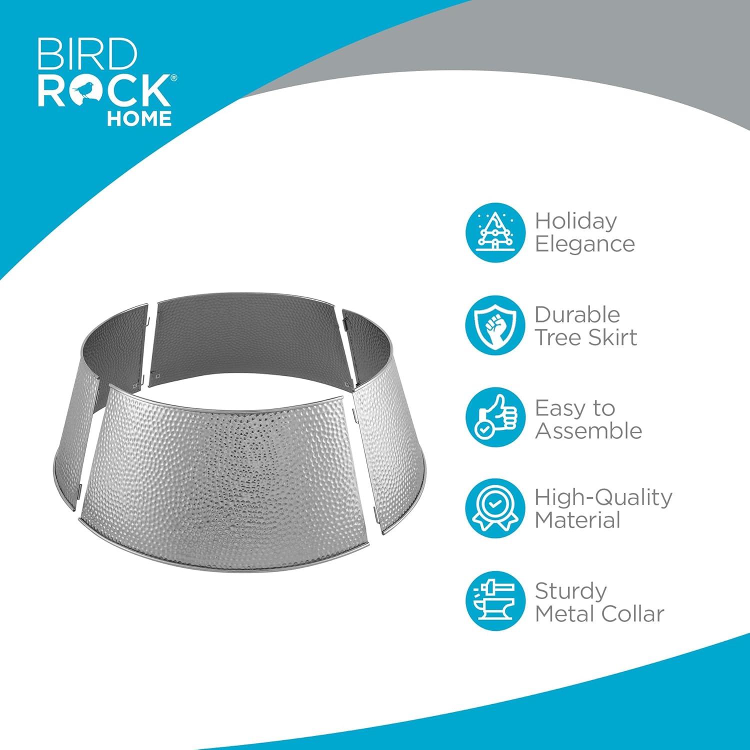 BIRDROCK HOME 4-Panel Christmas Tree Collar - Silver - Hammered