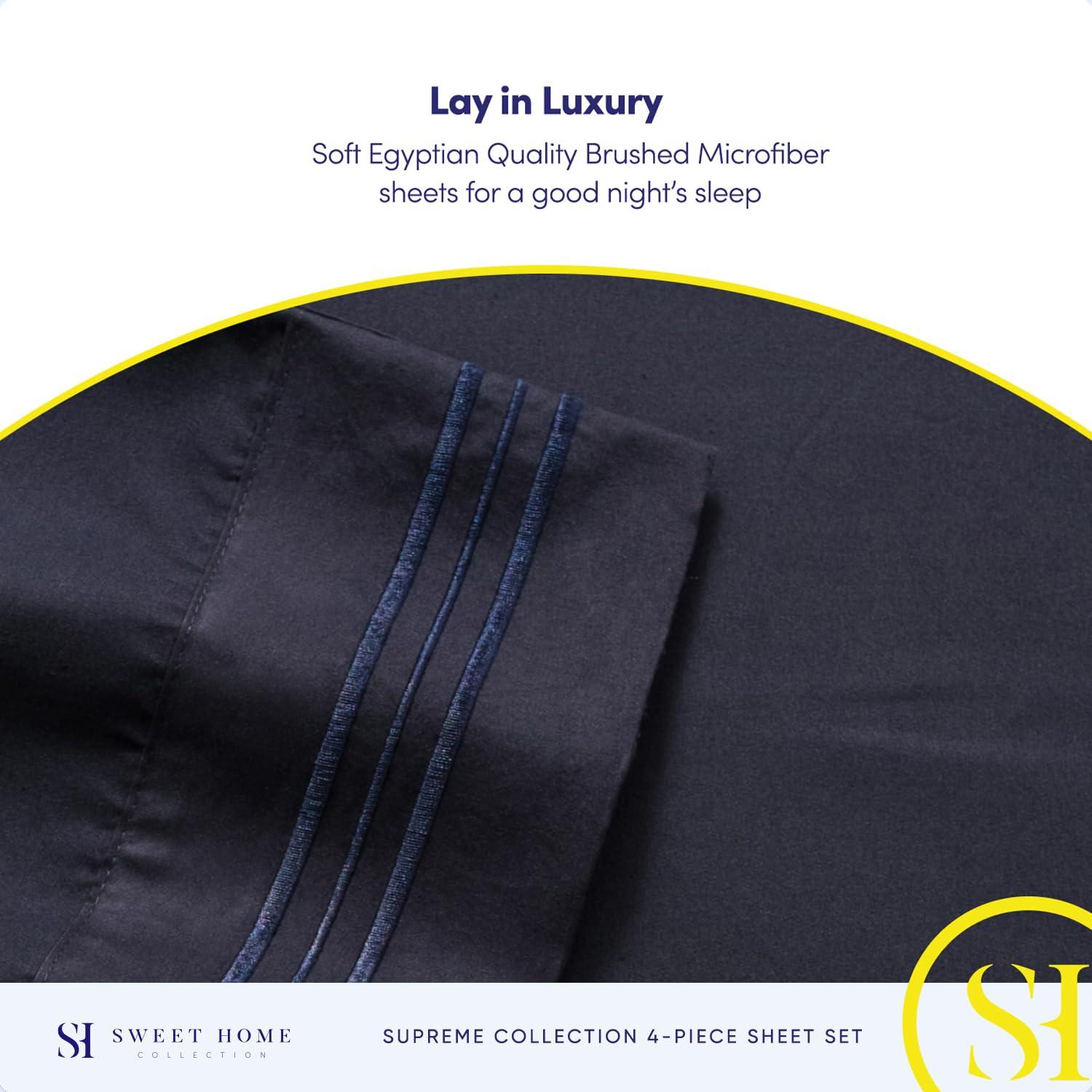 Sweet Home Collection 1800 Series Bed Sheets - Extra Soft Microfiber Deep Pocket Sheet Set - Navy, Twin