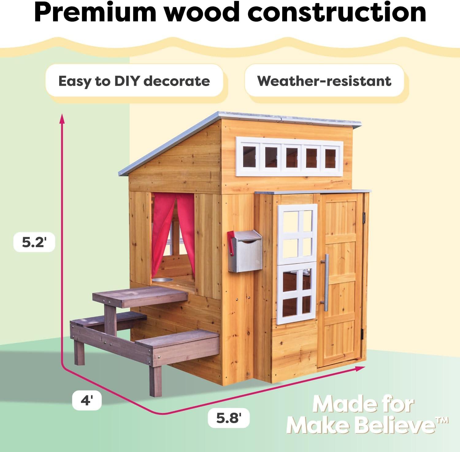 KidKraft Modern Outdoor Wooden Playhouse with Picnic Table