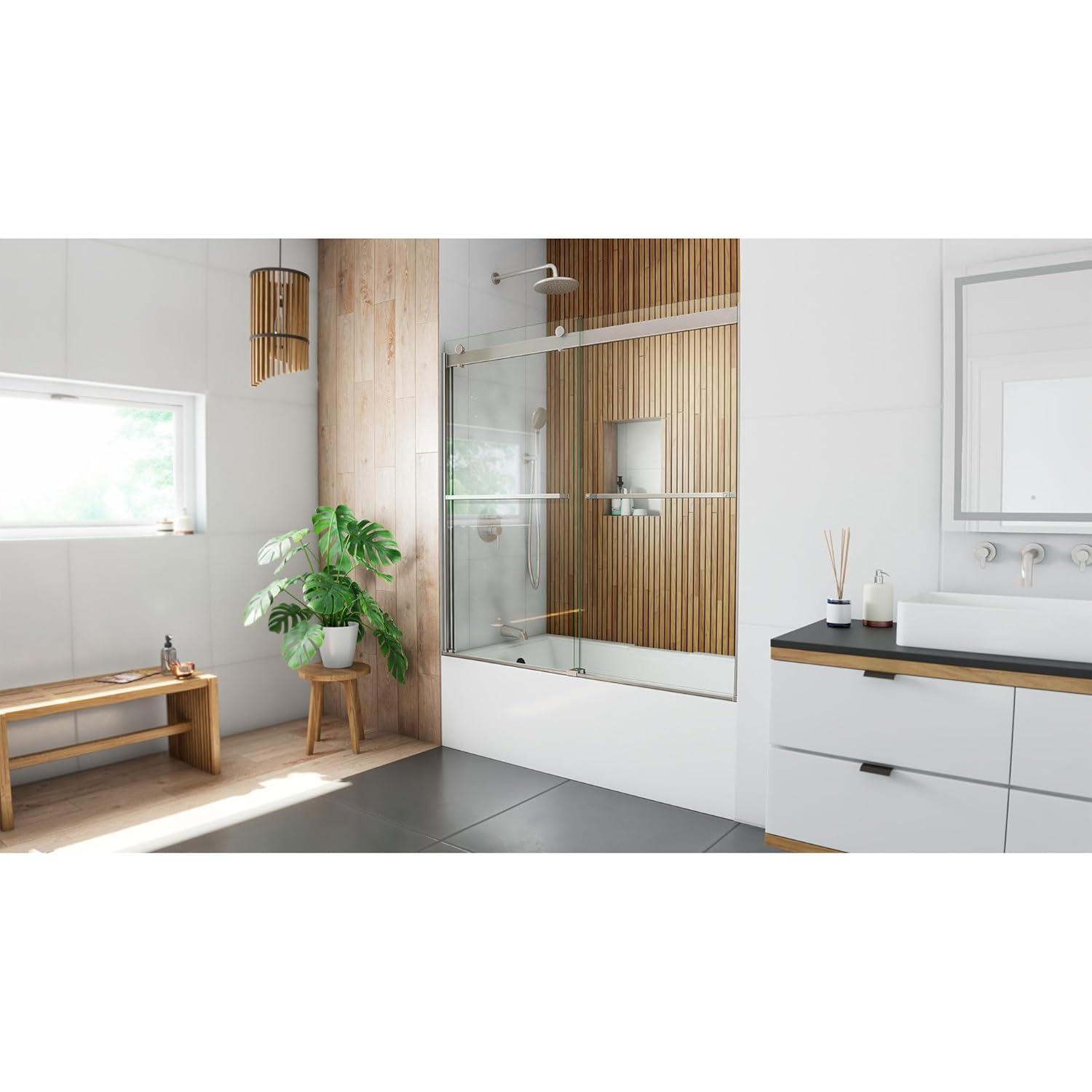 DreamLine Sapphire 56-60 in. W x 60 in. H Semi-Frameless Bypass Tub Door in Brushed Nickel