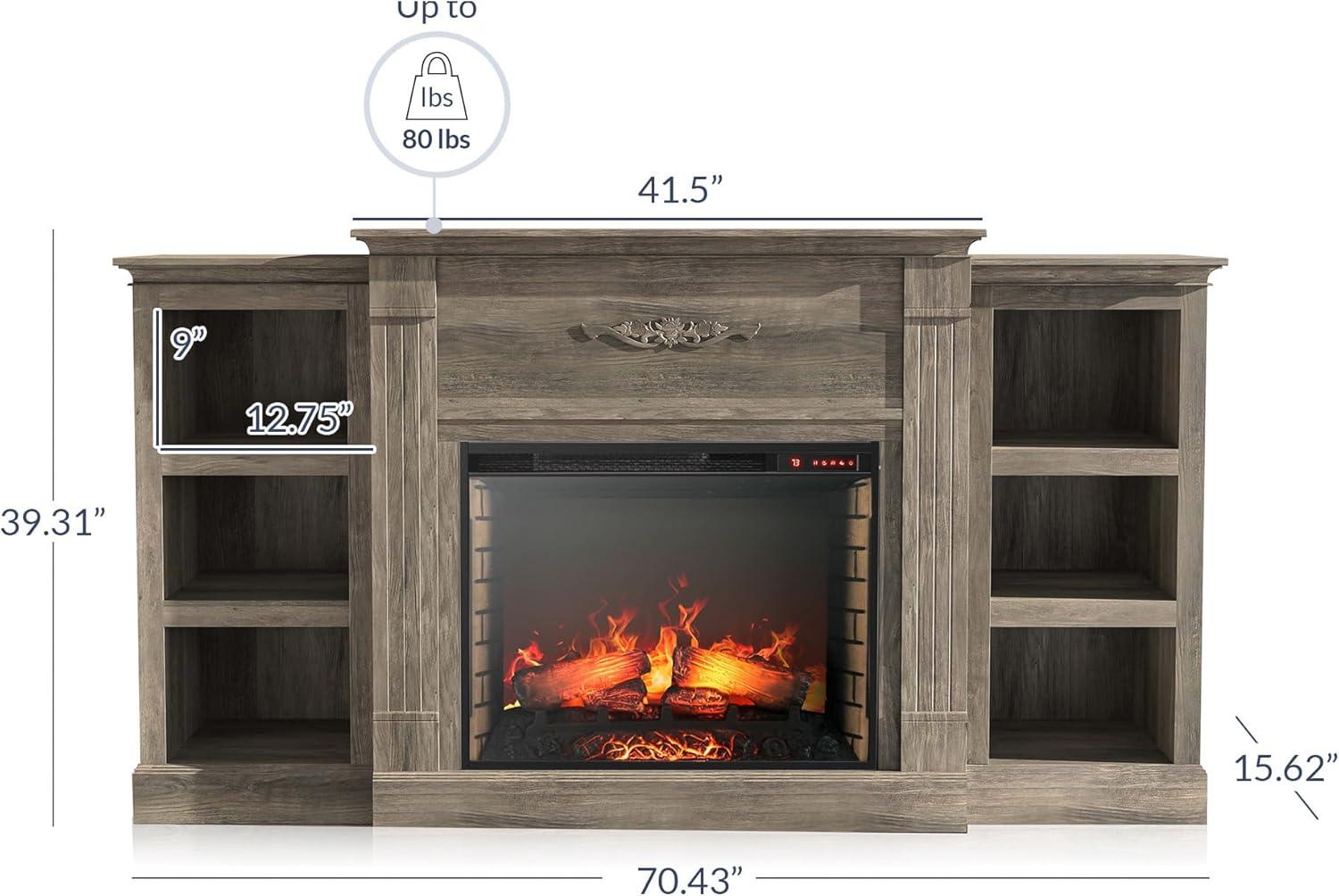 Modern 70" Electric Fireplace  TV Stand with Storage & Remote Control