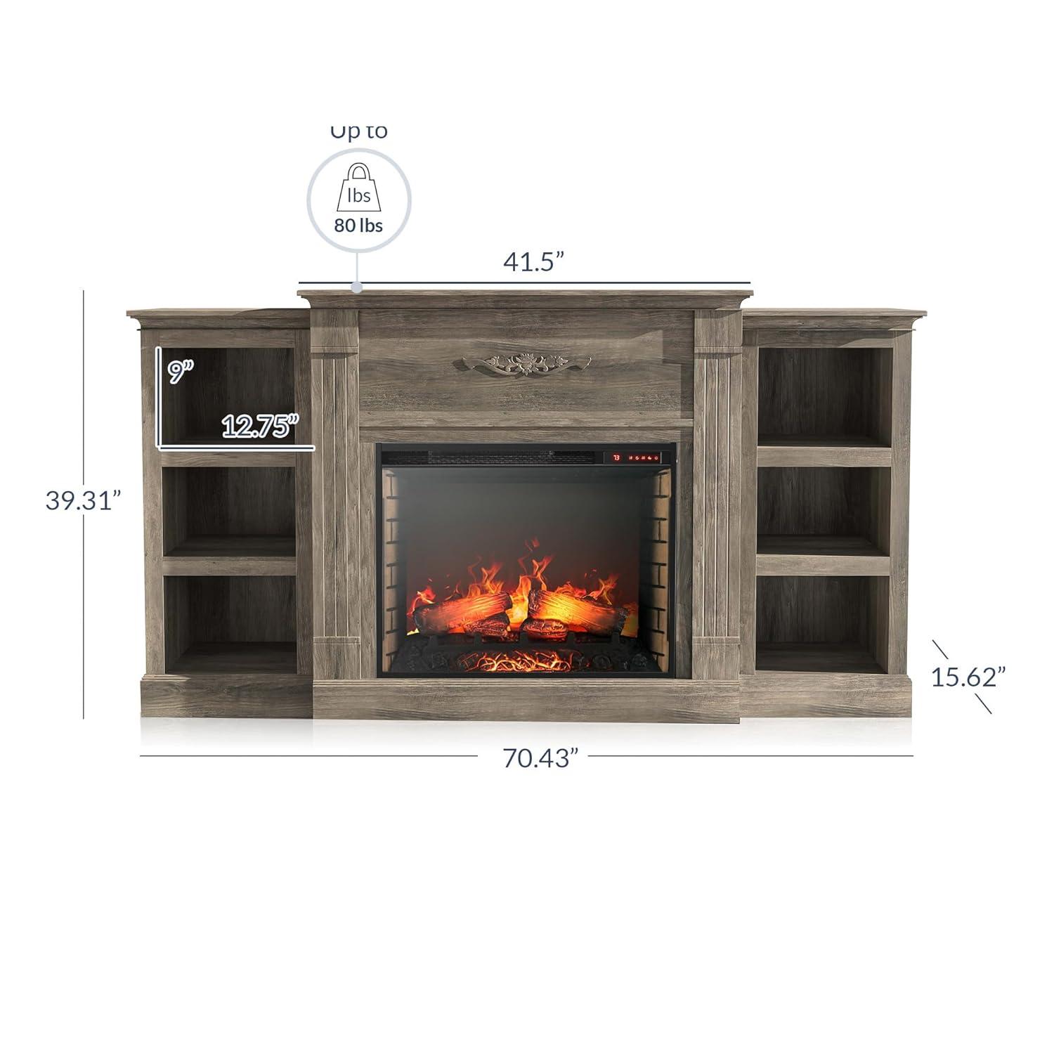 Modern 70" Electric Fireplace  TV Stand with Storage & Remote Control