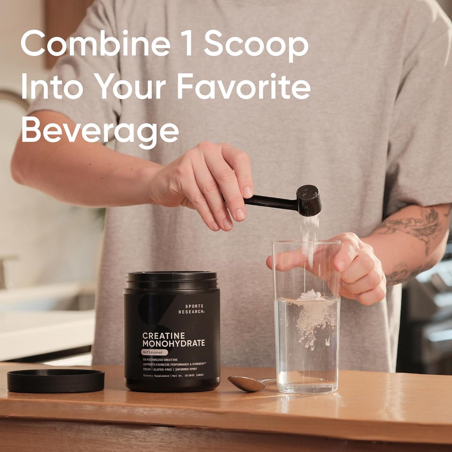 Sports Research Creatine Monohydrate, Unflavored, 1.1 lb (500 g)