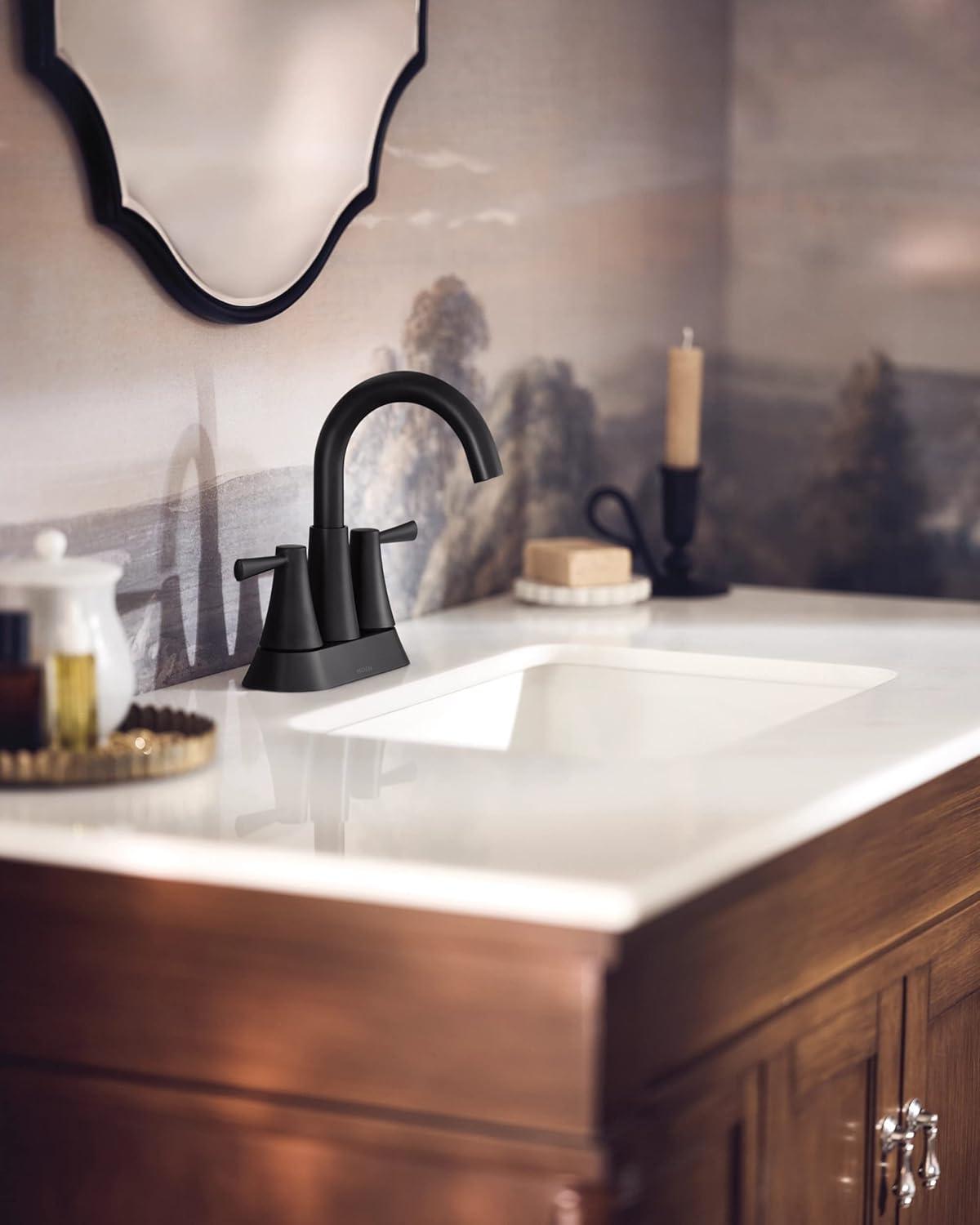 Matte Black Brass Two-Handle 4" Centerset Bathroom Faucet