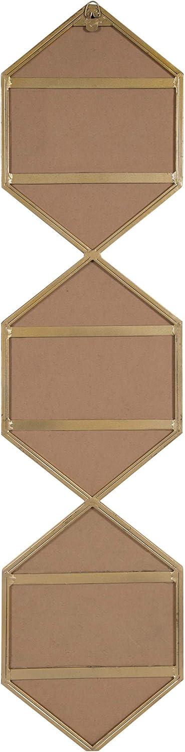 Roycen Gold Hexagon Trio Narrow Wall Mirror 10"x42"