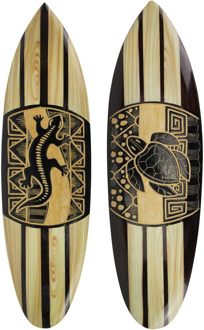 Chesapeake Bay Ltd Carved Wood Surfboards Tiki Lizard Turtle Wall Hanging Art (Set Of 2)