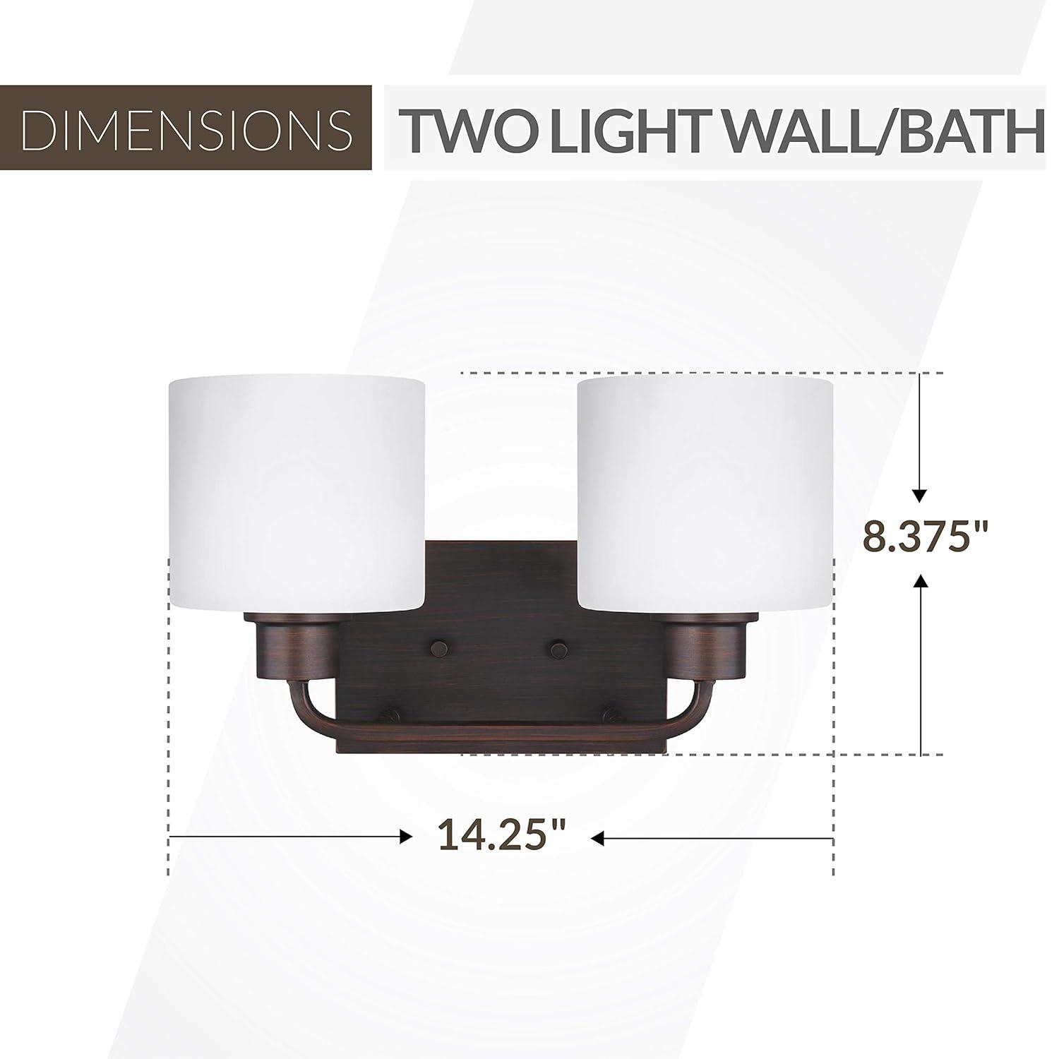Canfield 14.25 in. 2-Light Burnt Sienna Minimalist Modern Wall Bathroom Vanity Light with Etched White Glass Shades
