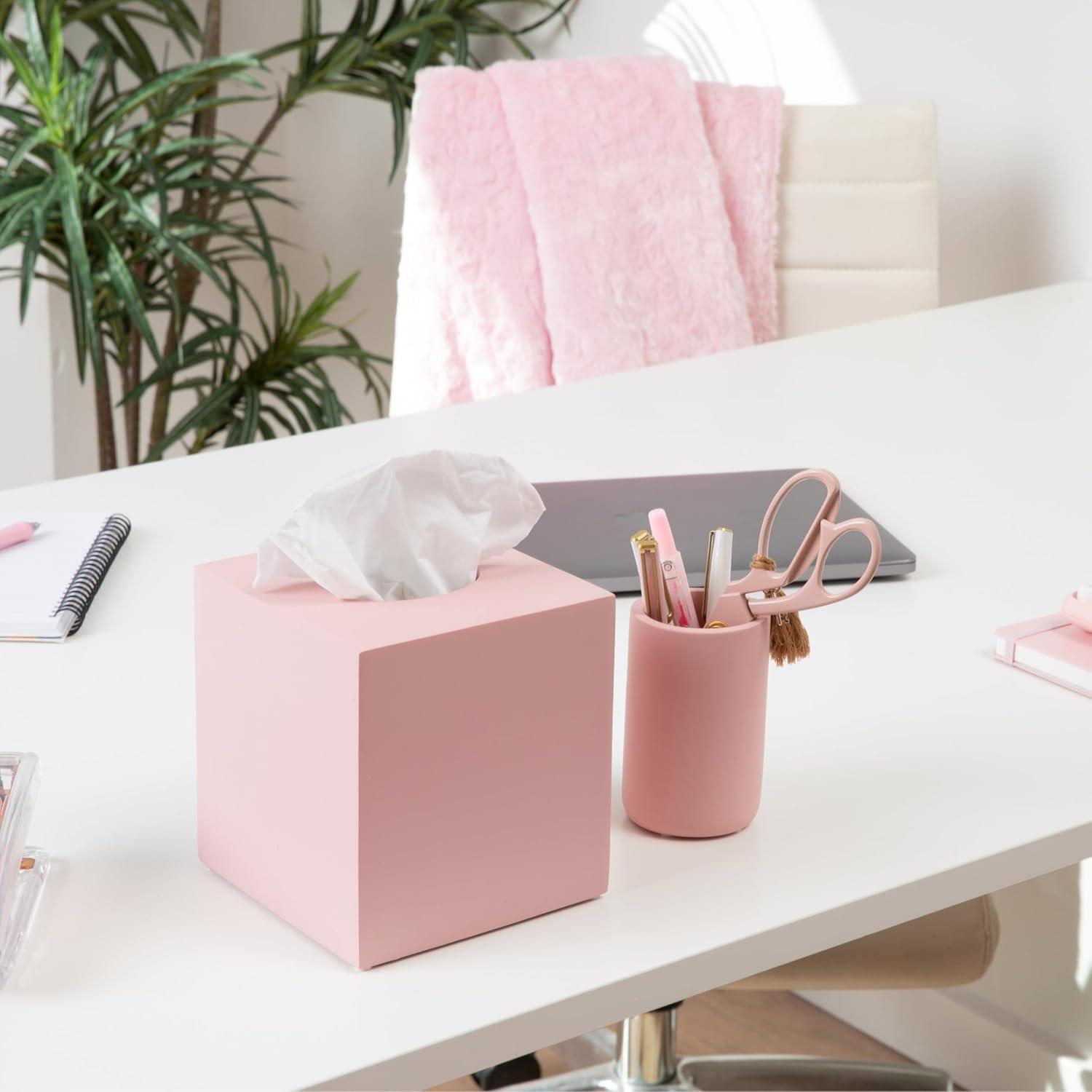 Blush Pink Resin Square Tissue Box Cover