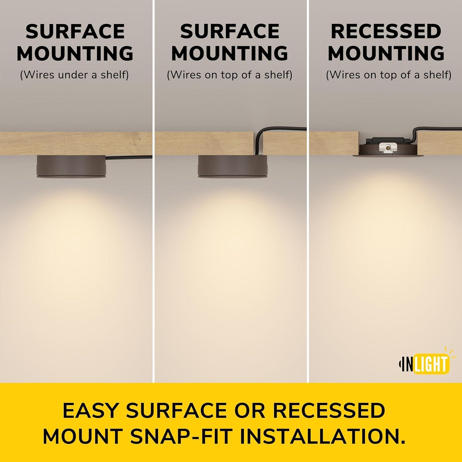 Inlight 2.75" Wide LED Puck Lights Kit, 4000K, Swivel and Wired , Dimmable, 3 Packs