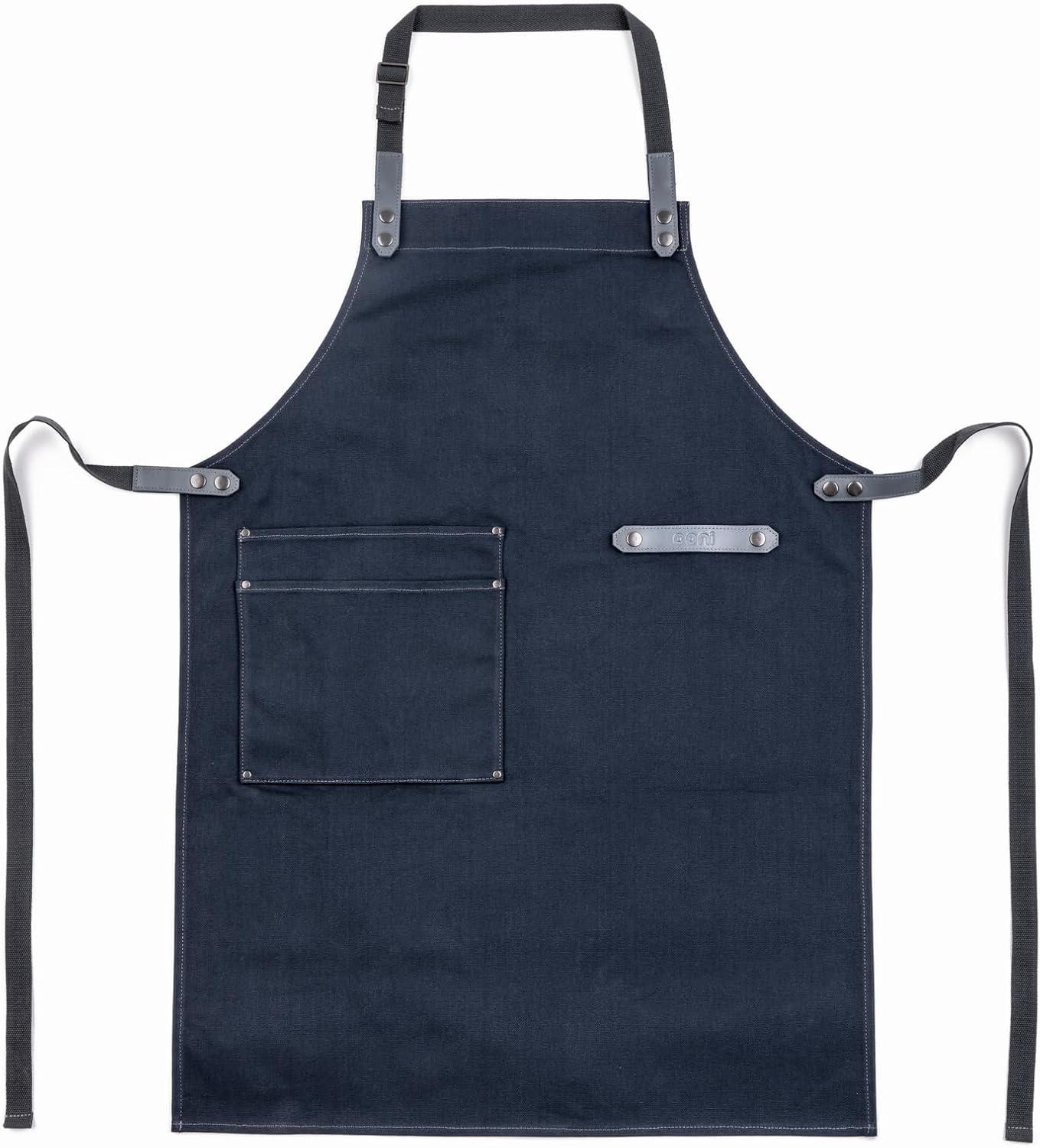 Heavy Duty Canvas Unisex Cooking Apron with Leather Accents