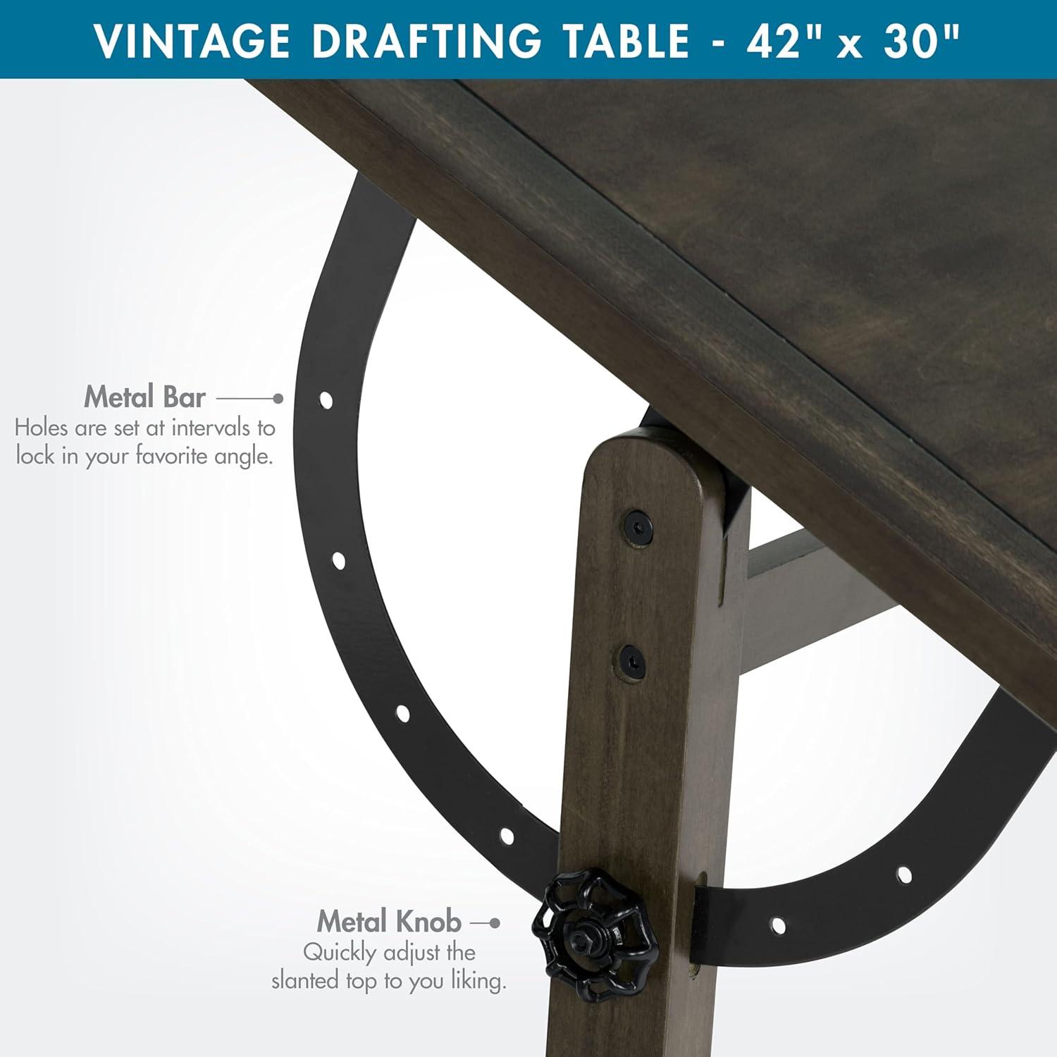 Vintage Solid Wood Drawing/Drafting Table with 42" x 30" Adjustable Tilting Top