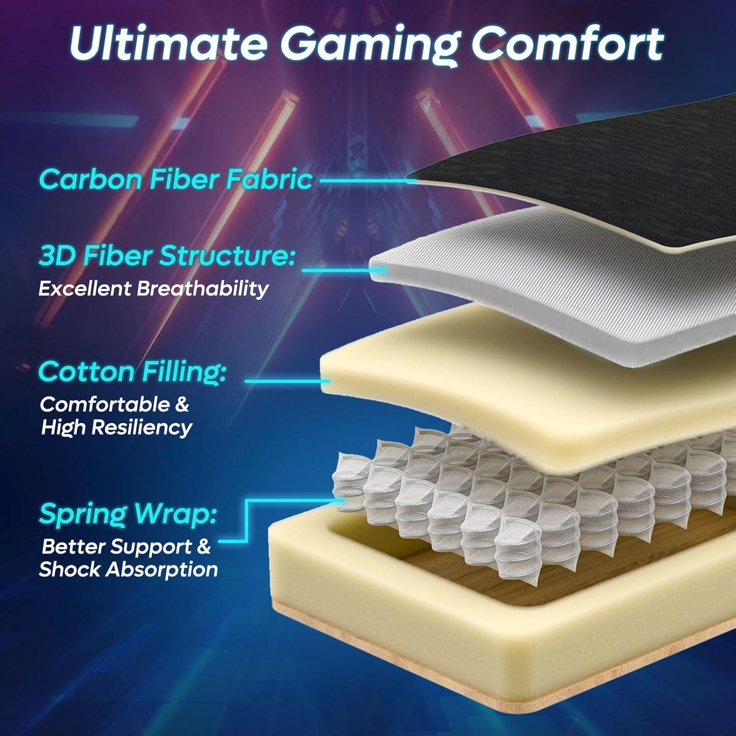Bestier Black Red LED Gaming Chair with Breathable Fabric