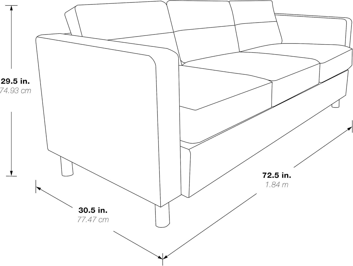 Modern Pacific Black Faux Leather Sofa with Silver Finish Legs