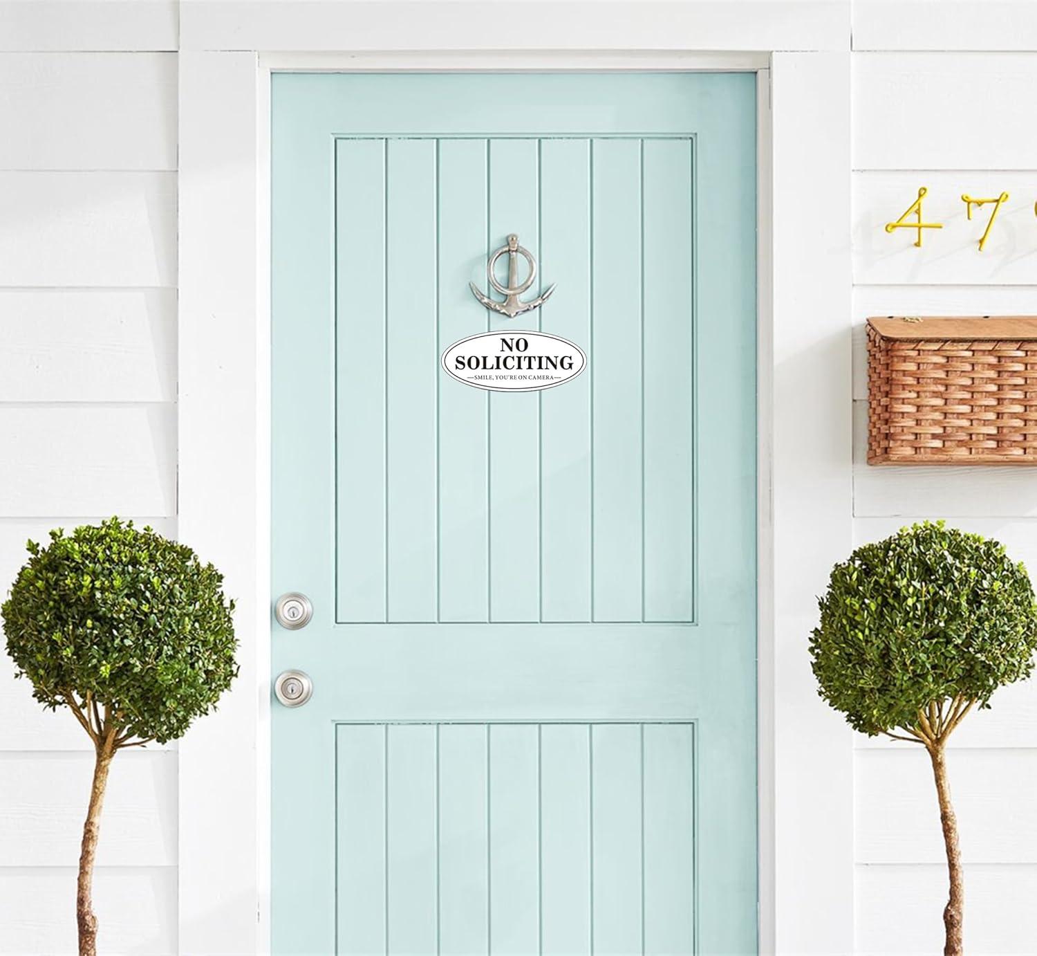 No Soliciting Sign, No Solicitors Sign for Front Door, 2 Pack Self-Adhesive Aluminum Metal No Solitation Do Not Knock or Ring Bell Sign, 7.0 x 3.0 inches Weather Resistant Signs for Home Doorbell Busi