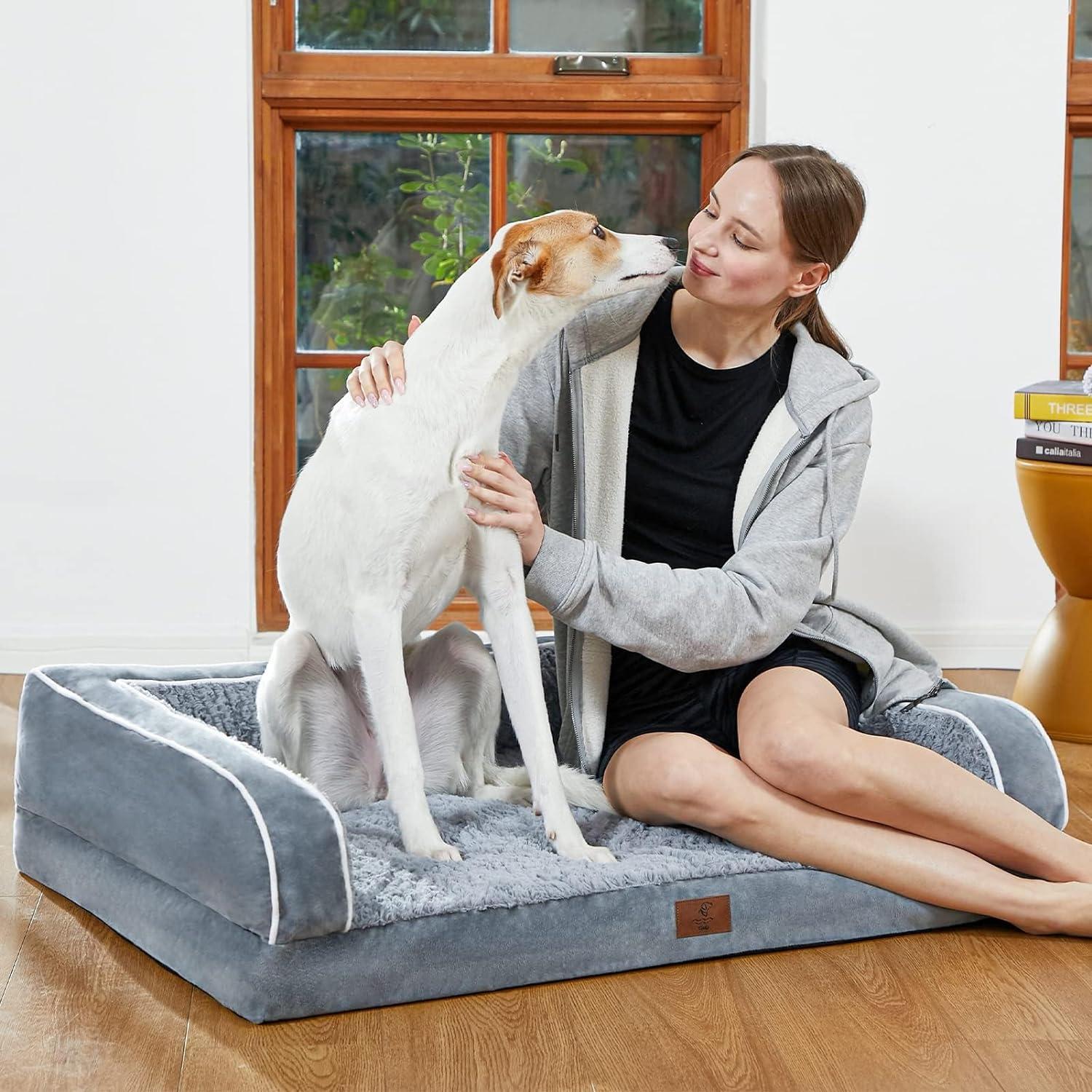 Gray Orthopedic XL Waterproof Dog Bed with Bolsters