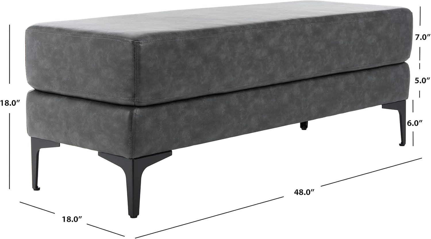 Elise Transitional 48" Black and Grey Faux Leather Bench