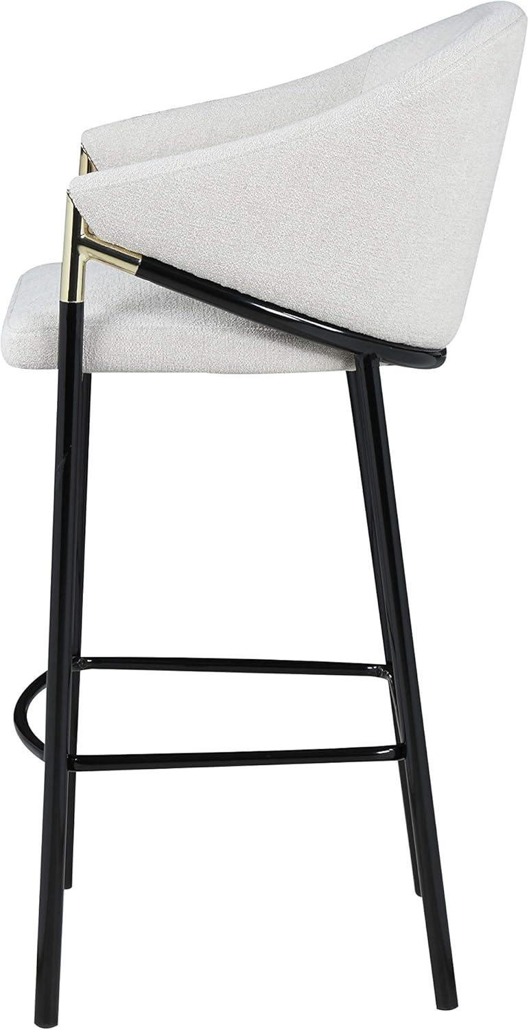 Beige Fabric and Black Metal Bar Height Stools with Sloped Arms