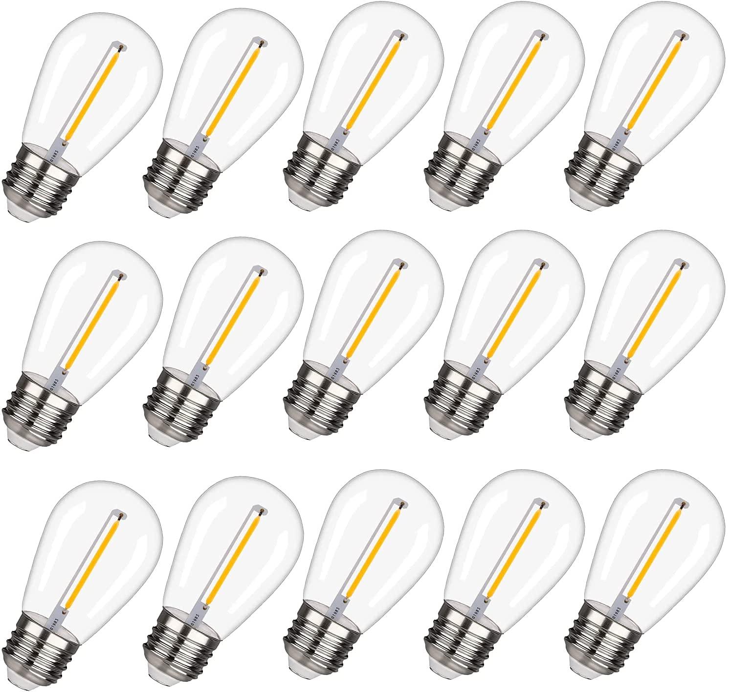 Svater Replacement Bulbs for Outdoor String Lights, 15 Pack S14 LED Bulbs for Patio, E26 Base 1W Bulb Equal to 11W Incandescent, Dimmable,Shatterproof 2700K Warm White