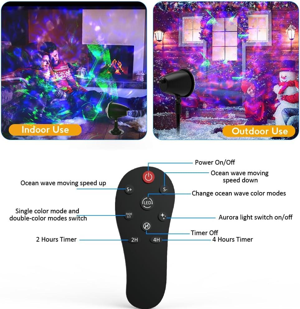 Halloween Projector Lights Outdoor,Christmas Decorations Holiday Projector,Water Wave Ocean Effect Night Light with Remote,Waterproof LED Landscape Light for Wedding Garden Wall Tree Decoration