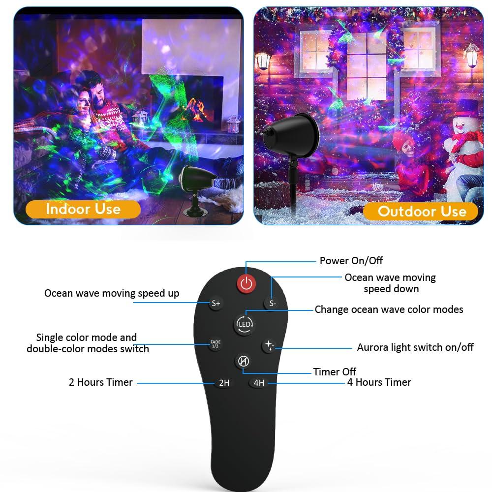 Halloween Projector Lights Outdoor,Christmas Decorations Holiday Projector,Water Wave Ocean Effect Night Light with Remote,Waterproof LED Landscape Light for Wedding Garden Wall Tree Decoration