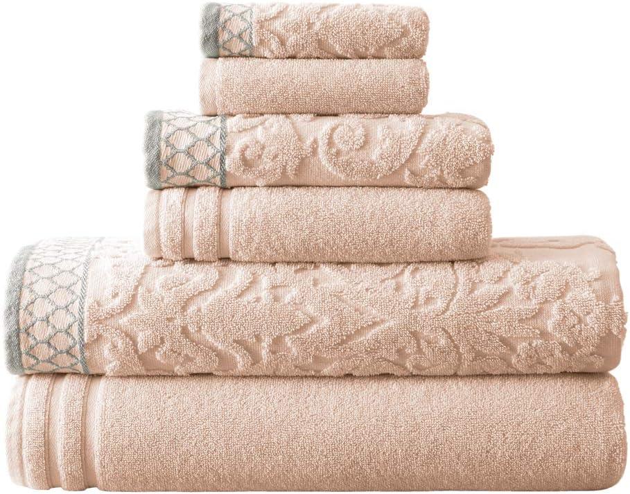 Modern Threads Modern Threads 6-Piece Damask Jacquard/Solid Ultra Soft 550GSM 100% Combed Cotton Towel Set with Embellished Borders