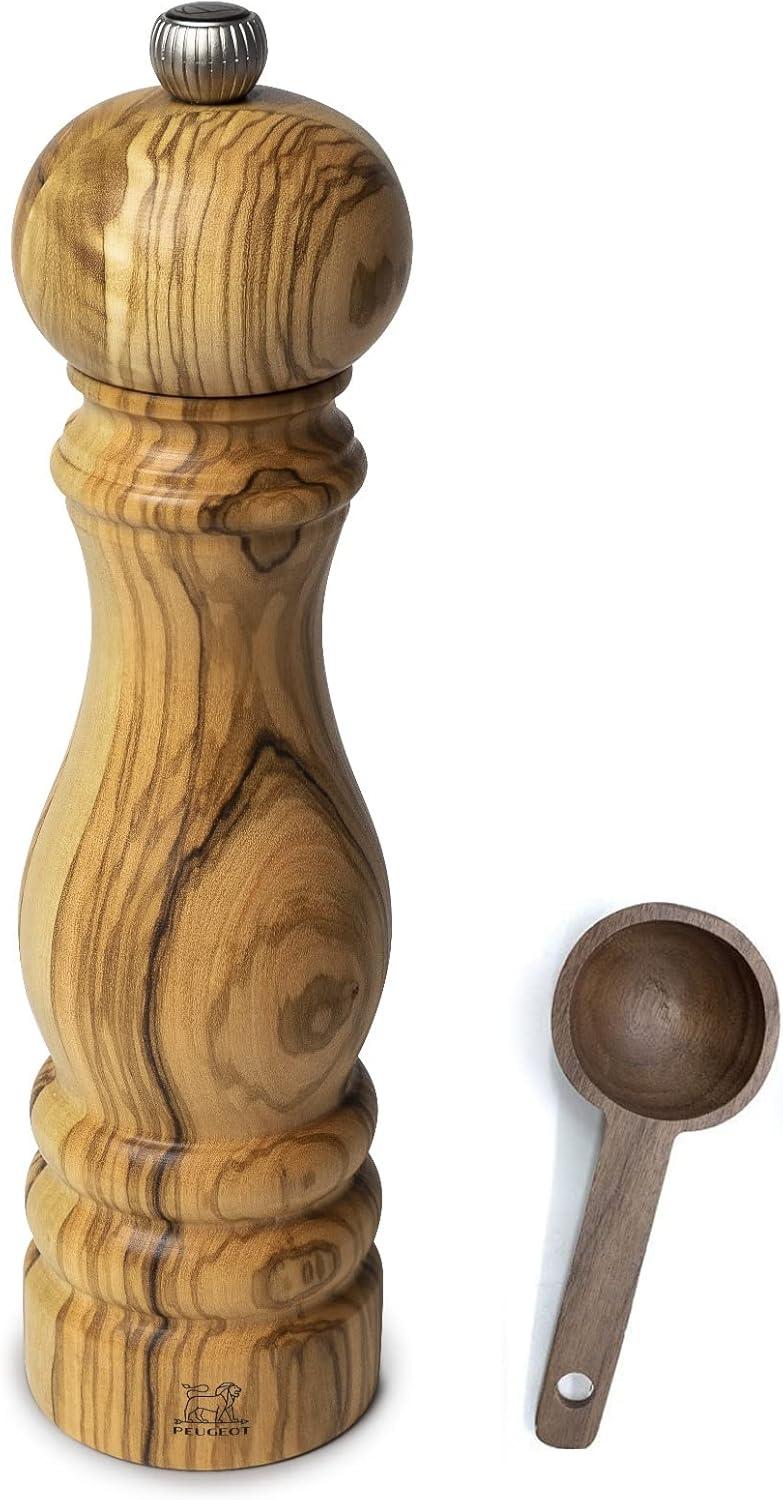 Elegant Olive Wood Pepper Mill with Wooden Scoop