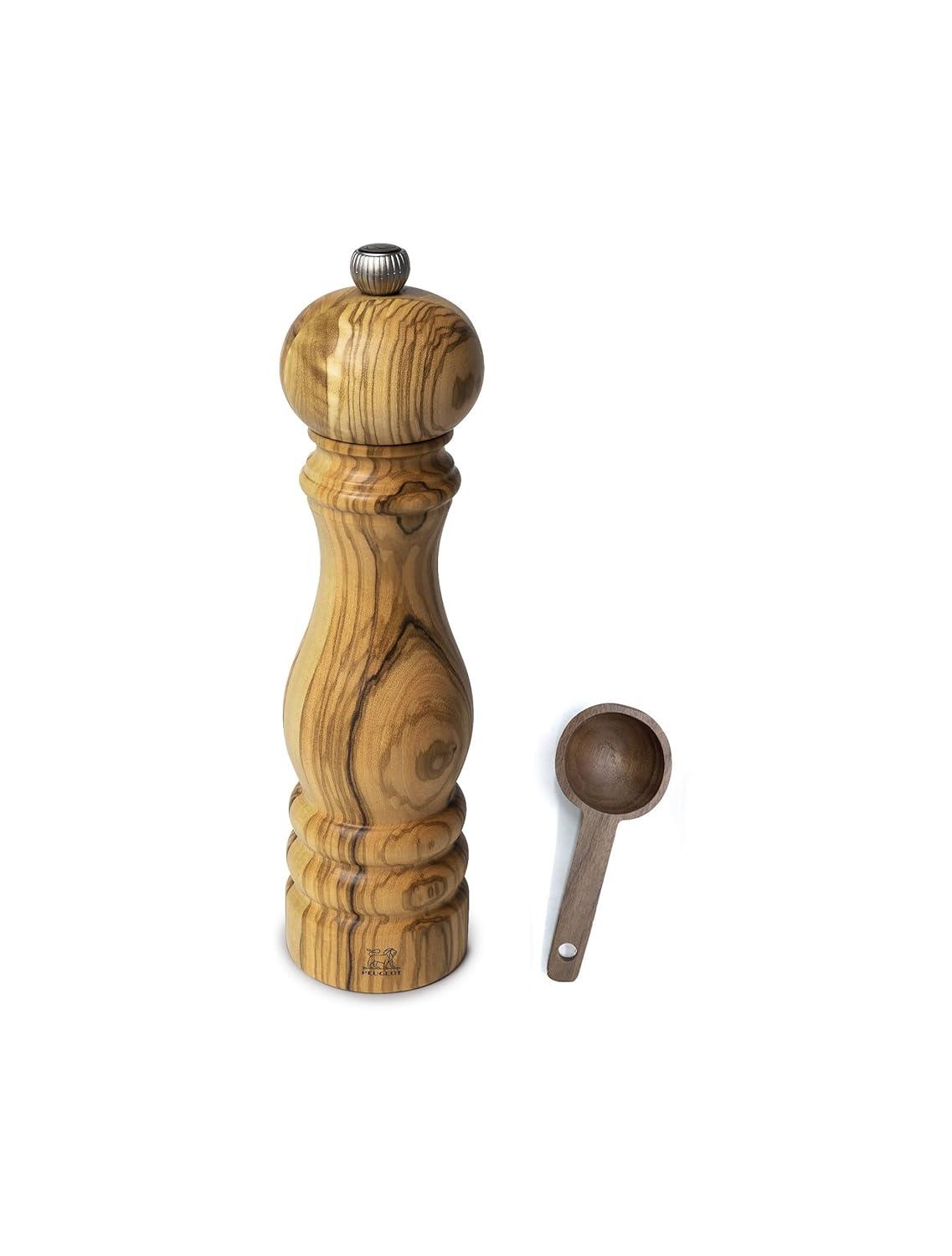 Elegant Olive Wood Pepper Mill with Wooden Scoop