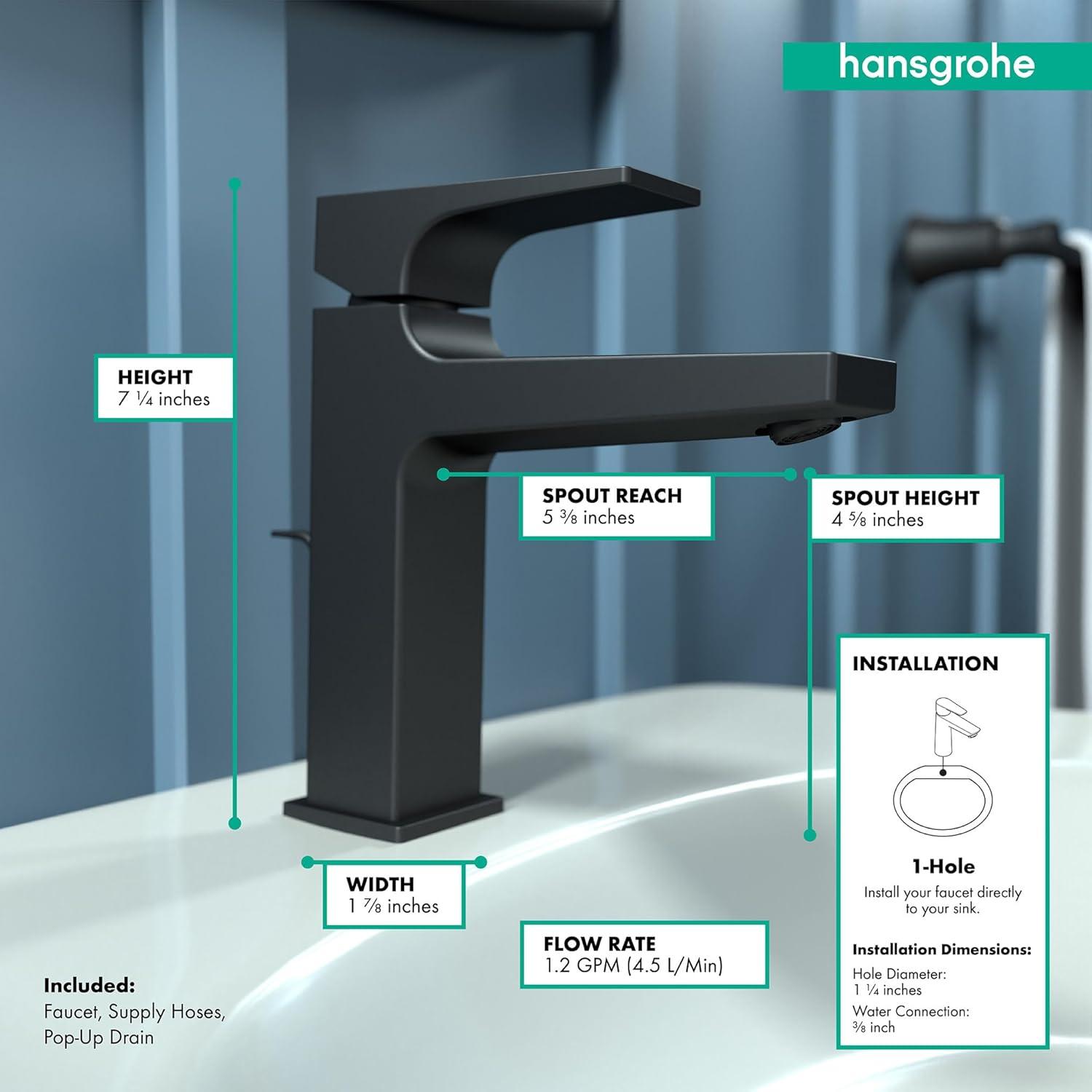 Hansgrohe Metropol Single-Hole Faucet 110 with Lever Handle and Drain Assembly, 1.2 GPM