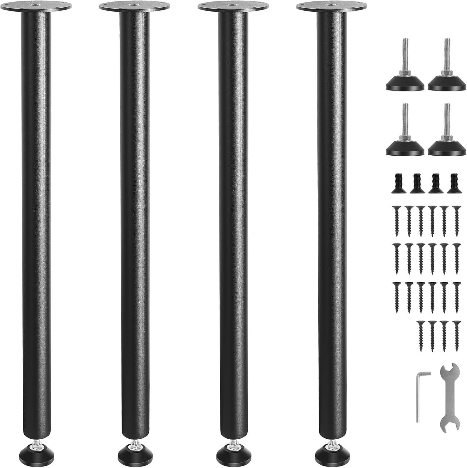 SKYSHALO 30" Adjustable Desk Legs, Strengthened Steel Legs for Office Tables, DIY Set of 4, Supports up to 1200 lbs, Easy-to-Install with Adjustable Feet, Black