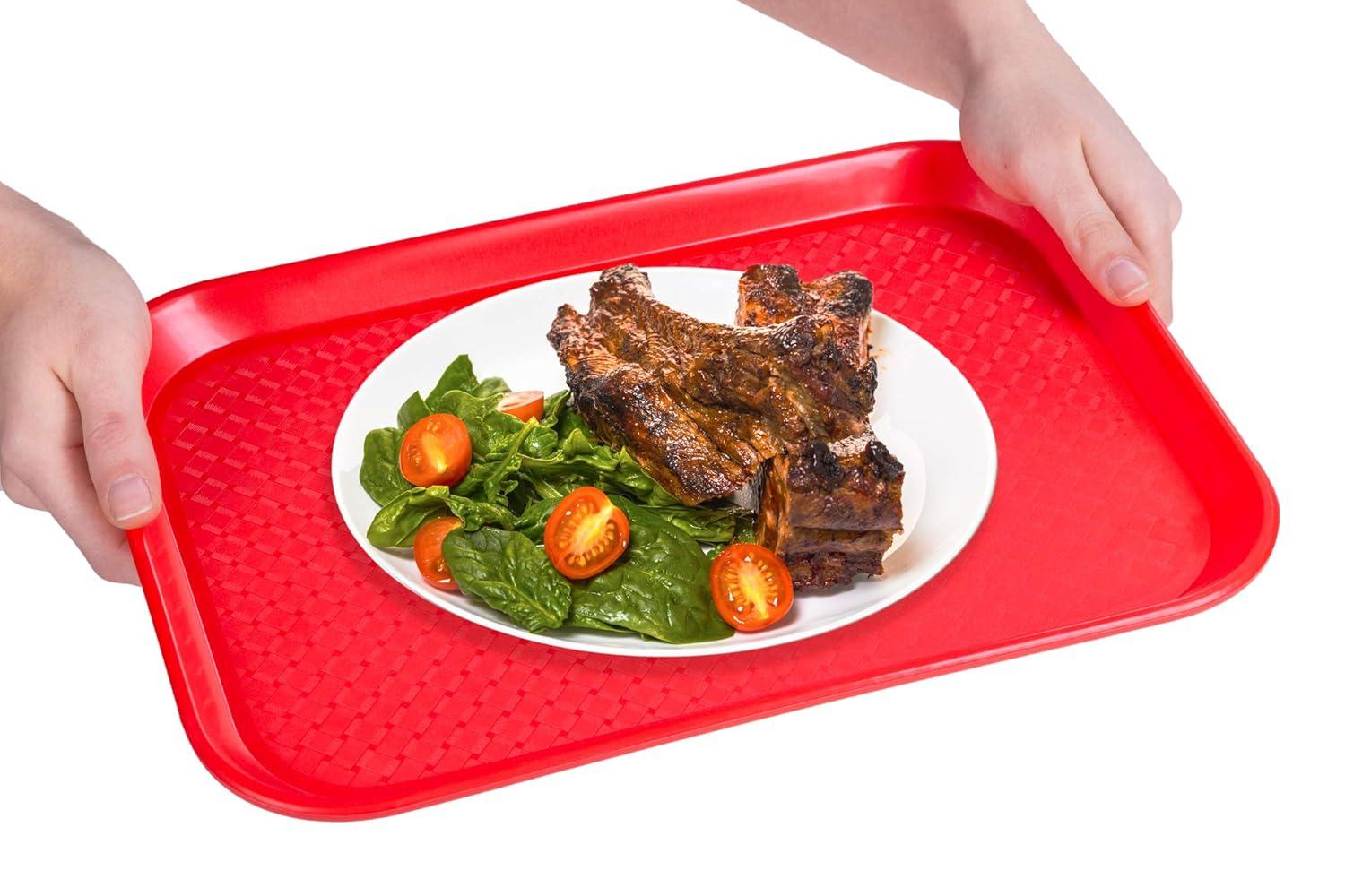 Fast Food Cafeteria Tray | 10 x 14 Rectangular Textured Plastic Food Serving TV Tray | School Lunch, Diner, & Commercial Kitchen Restaurant Equipment (Blue)