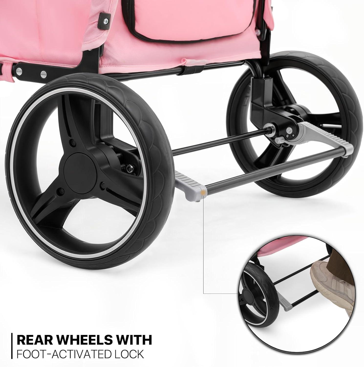 MoNiBloom Folding 3 Wheel Pet Stroller, Foldable Dog Jogger Stroller with Adjustable Handlebar and Mesh Window