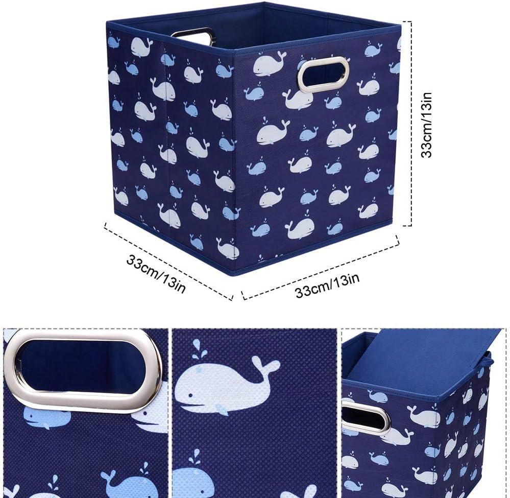 13-Inch Blue Fabric Storage Cubes with White Whale Pattern, Set of 6